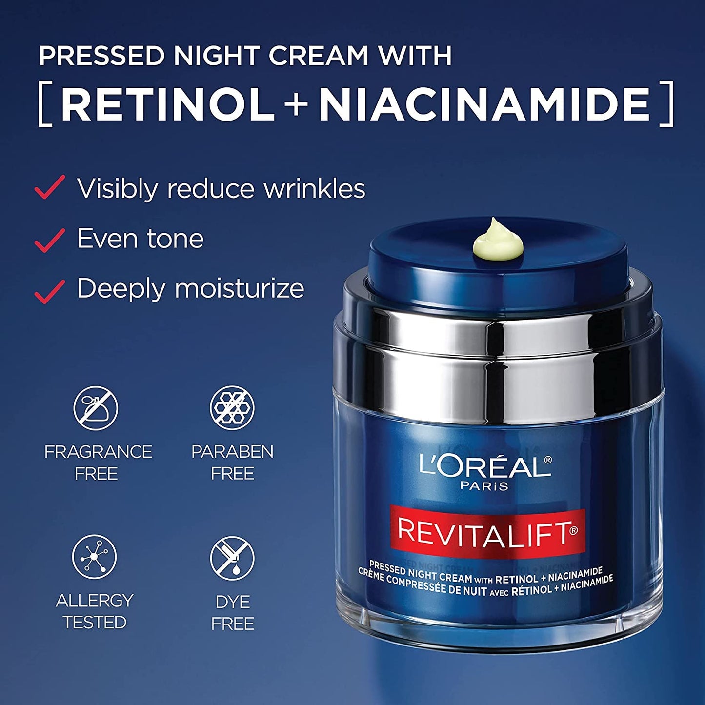 L'Oreal Paris Retinol Pressed Night Cream with Niacinamide, Reduces the Look of Wrinkles & Hydrates Skin, Revitalift Triple Power LZR, Skincare, 47 ml ๐ All In One Marketplace Canada