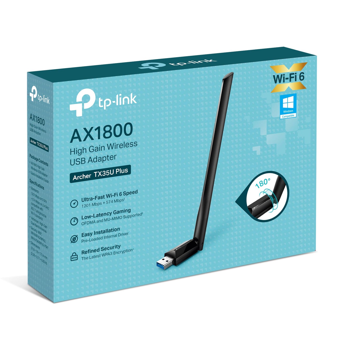 TP-Link AX1800 WiFi 6 High Gain Wireless USB Adapter for PC (Archer TX35U Plus) - Ultra-Fast Speed OFDMA & MU-MIMO Supported, 2.4GHz/5GHz High-Gain Dual Band Antennas, Pre-Loaded Internal Driver, WPA3 ๐ All In One Marketplace Canada