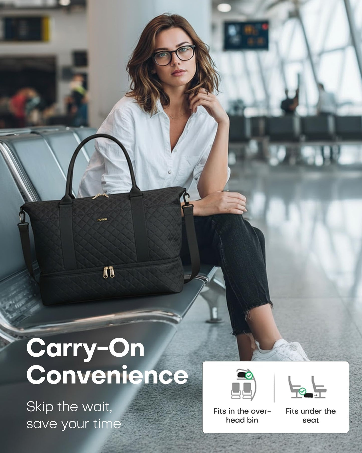 HOTOR Travel Duffel Bag - Large Weekender Bags for Women, Carry On Bag with Shoe Compartment, Overnight Bag with Toiletry Bag for Travel Essentials and Travel Accessories, Black, 34.0 x 45.0 x 20.0 cm π All In One Marketplace Canada