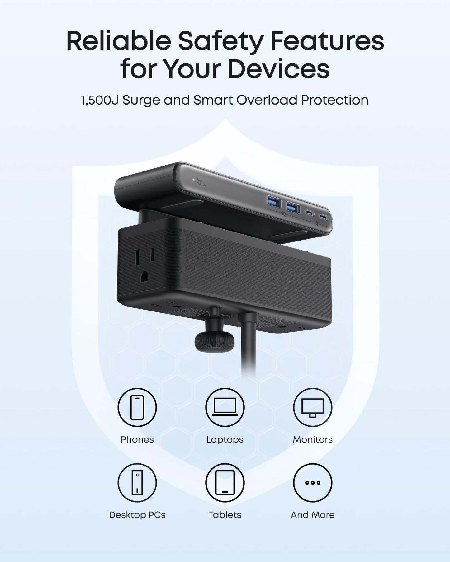 Anker Nano Power Strip, Desk Clamp with 1500J Surge Protector, 5ft Extension Cord, 70W Max Gaming Desk Accessories, 6 AC, 2 USB A, 2 USB C, Home Office Essentials, Fit 0.6~1.8'' Tabletop Edge (Black) ๐ All In One Marketplace Canada