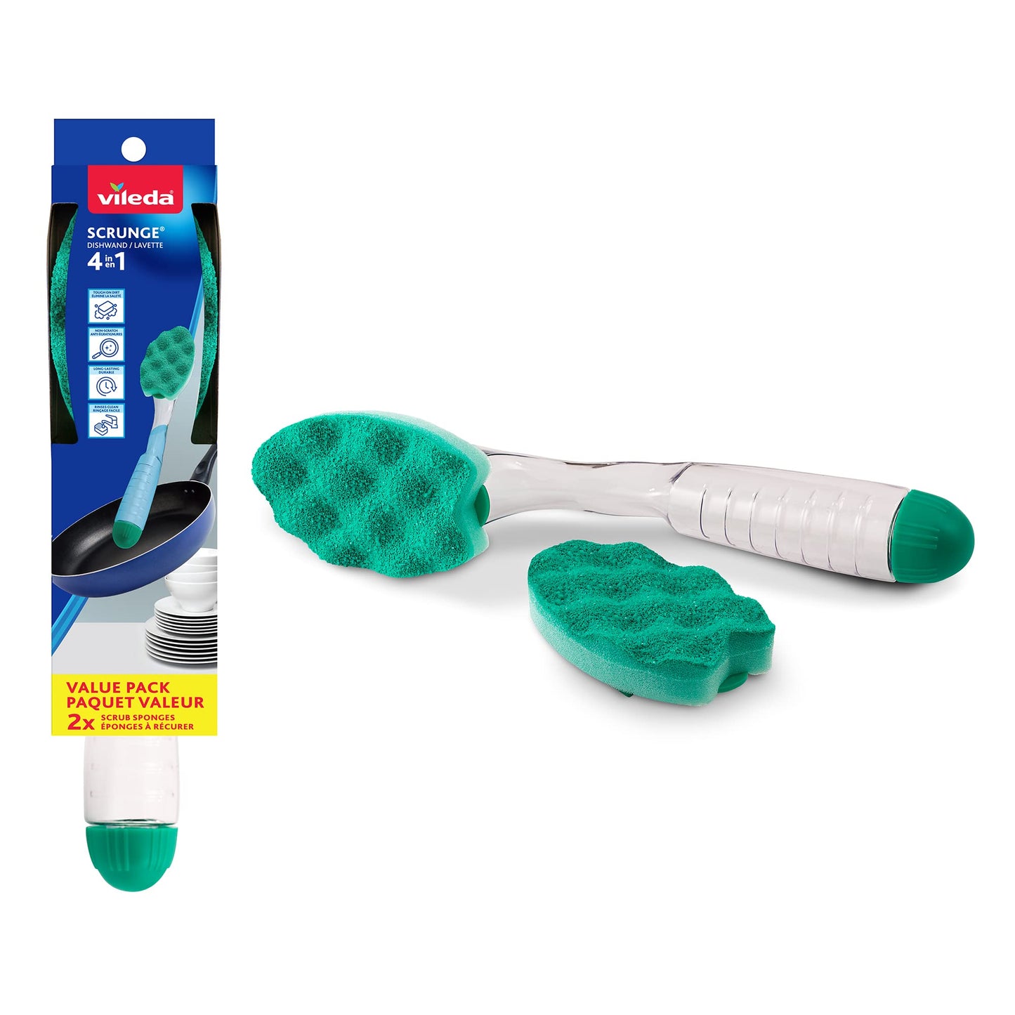 Vileda Scrunge Multi-Use Dishwand with 1 Extra Refill | Non-Scratch Dish Brush | Replaceable Scrubbing Sponge Head ๐ All In One Marketplace Canada