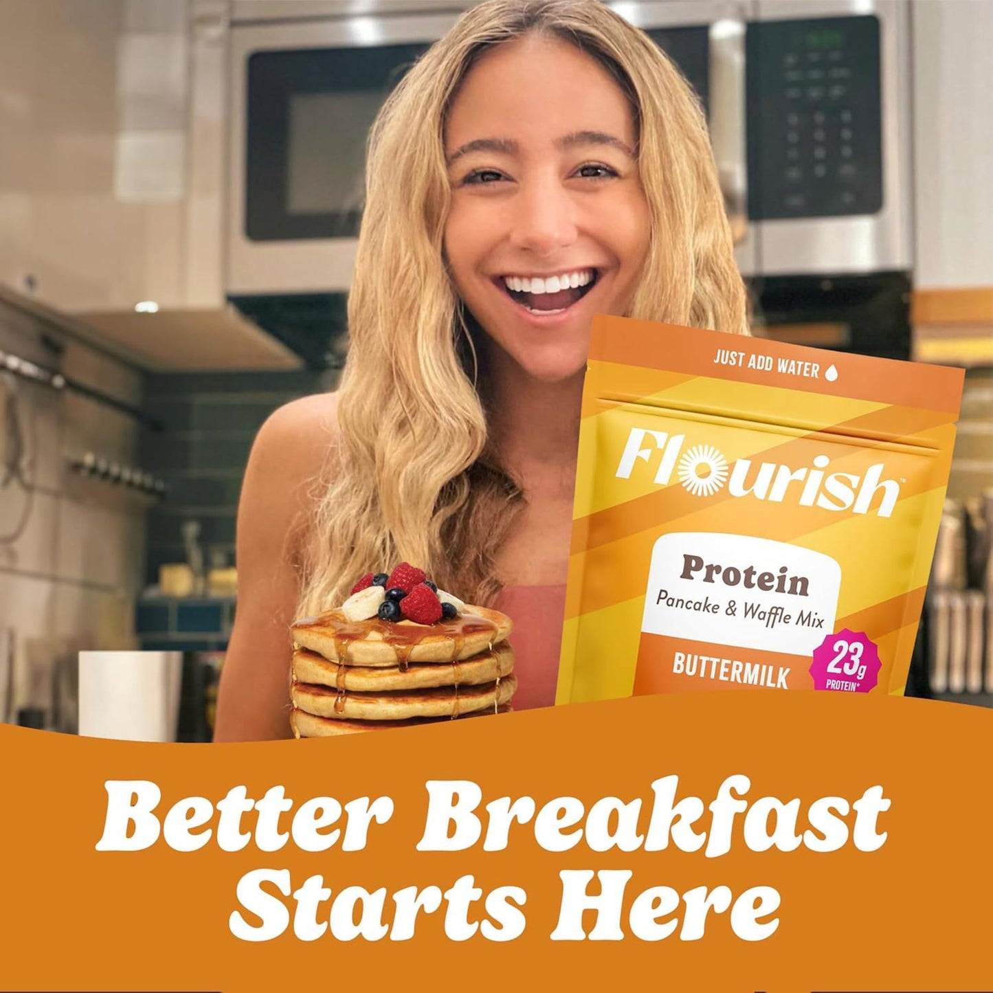 Flourish Protein Pancake & Waffle Mix with Whey Protein, No Added Sugar, High in Fiber - Just Add Water - Buttermilk Flavour, 430 g Each (2 Pack) - Made in Canada 🍁 All In One Marketplace Canada