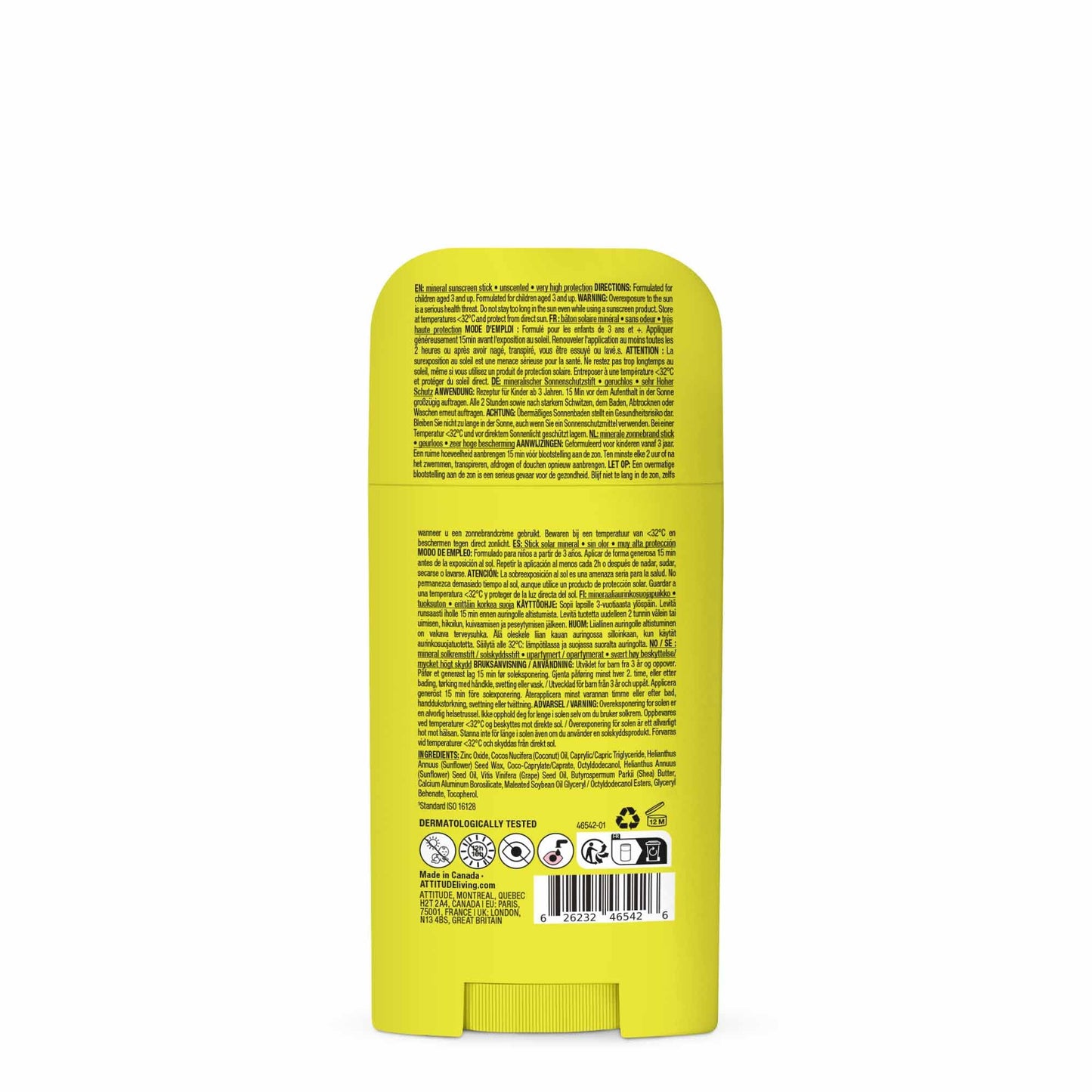 ATTITUDE Kids Mineral Sunscreen Stick SPF 50, Broad Spectrum Zinc Oxide, EWG Verified, Non-Nano, Mess-Free Stick for Face & Body, Lightweight Non-Greasy, Vegan, Unscented, 60 grams ๐ All In One Marketplace Canada