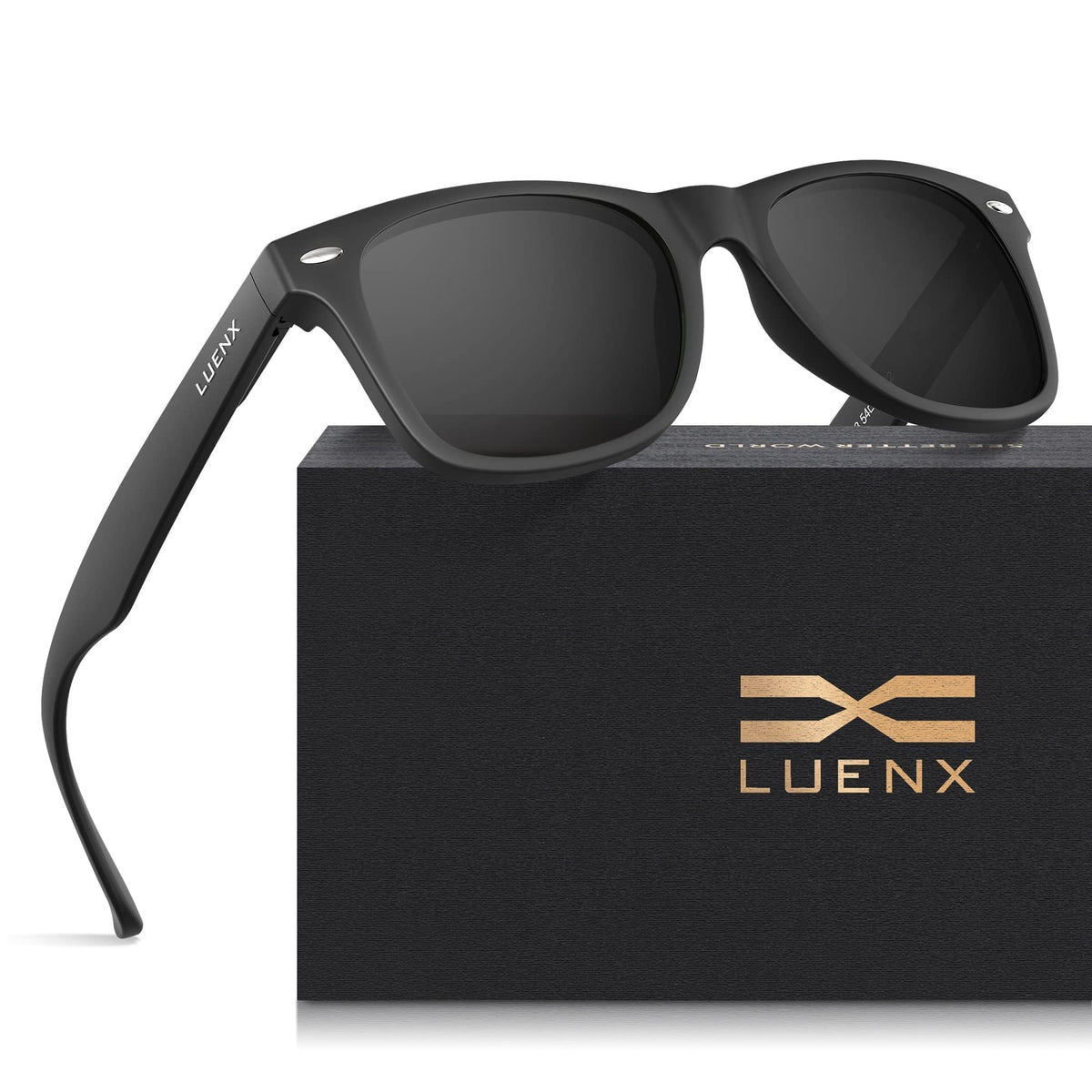 LUENX Polarized Sunglasses for Men Women UV400 Protection Non-mirrored Black Lens Matte Black Square Frame 54MM ๐ All In One Marketplace Canada