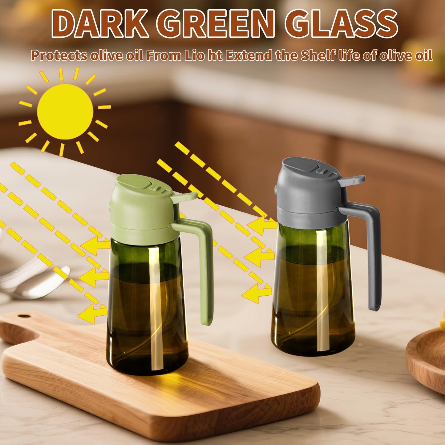 SWEET VIEW 2PCS Olive Oil Dispenser and Oil Sprayer β 16oz/470ml Glass Light-Proof Oil Pourer for Kitchen with Stickers for Air Fryer, Cooking, Salad, and BBQ π All In One Marketplace Canada
