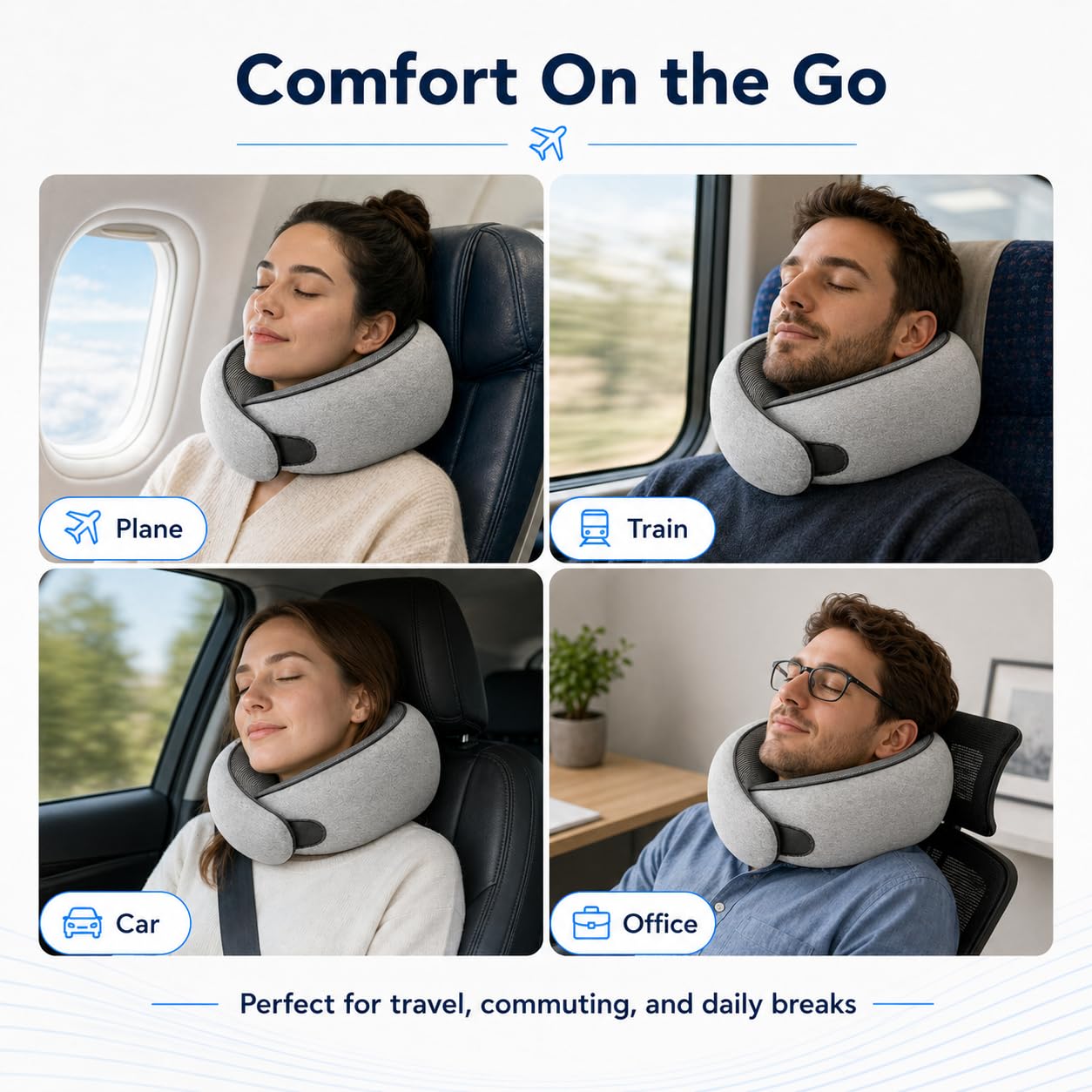 Purroch Neck Pillow Airplane, Travel Pillow with Eye Mask & Earplugs, Memory Foam Pillow with Adjustable Velcro Strap, Pillows for Travel, Plane, Car, Home, Work, Light Grey ๐ All In One Marketplace Canada