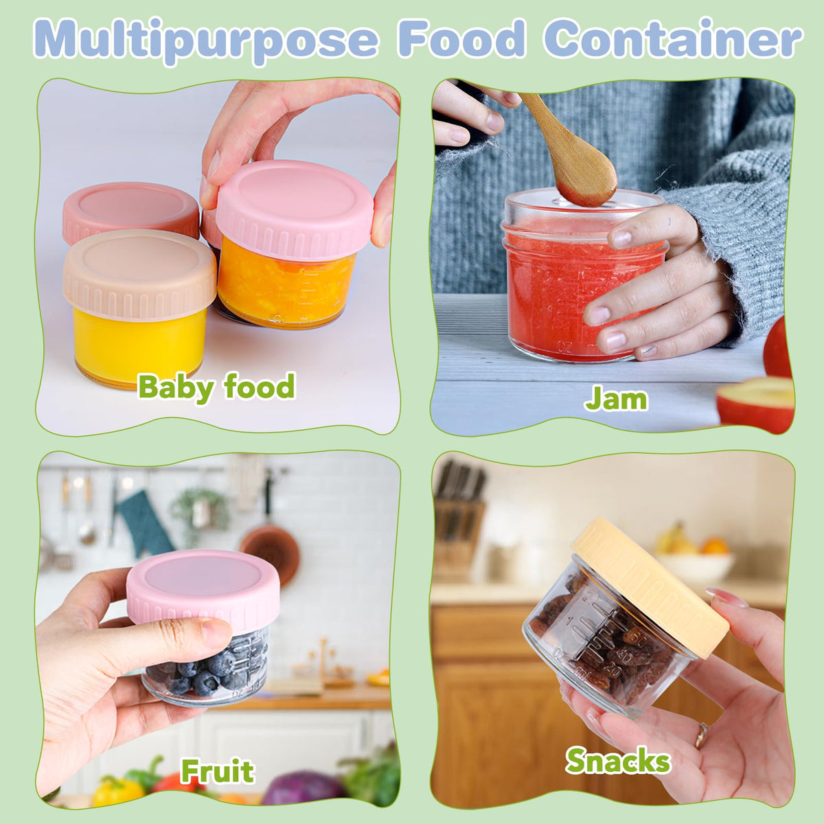 8 Pack Glass Baby Food Storage Containers, 4 oz Leakproof Baby Food Jars with Lids, Small Glass Food Containers for Infant Baby Food, Freezer & Microwave Safe, BPA Free 🍁 All In One Marketplace Canada
