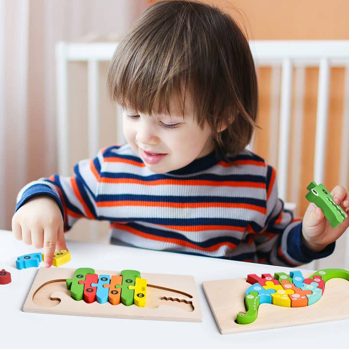 Fun Little Toys - 4-Pack Wooden Puzzles for Toddlers - Ages 2โ4