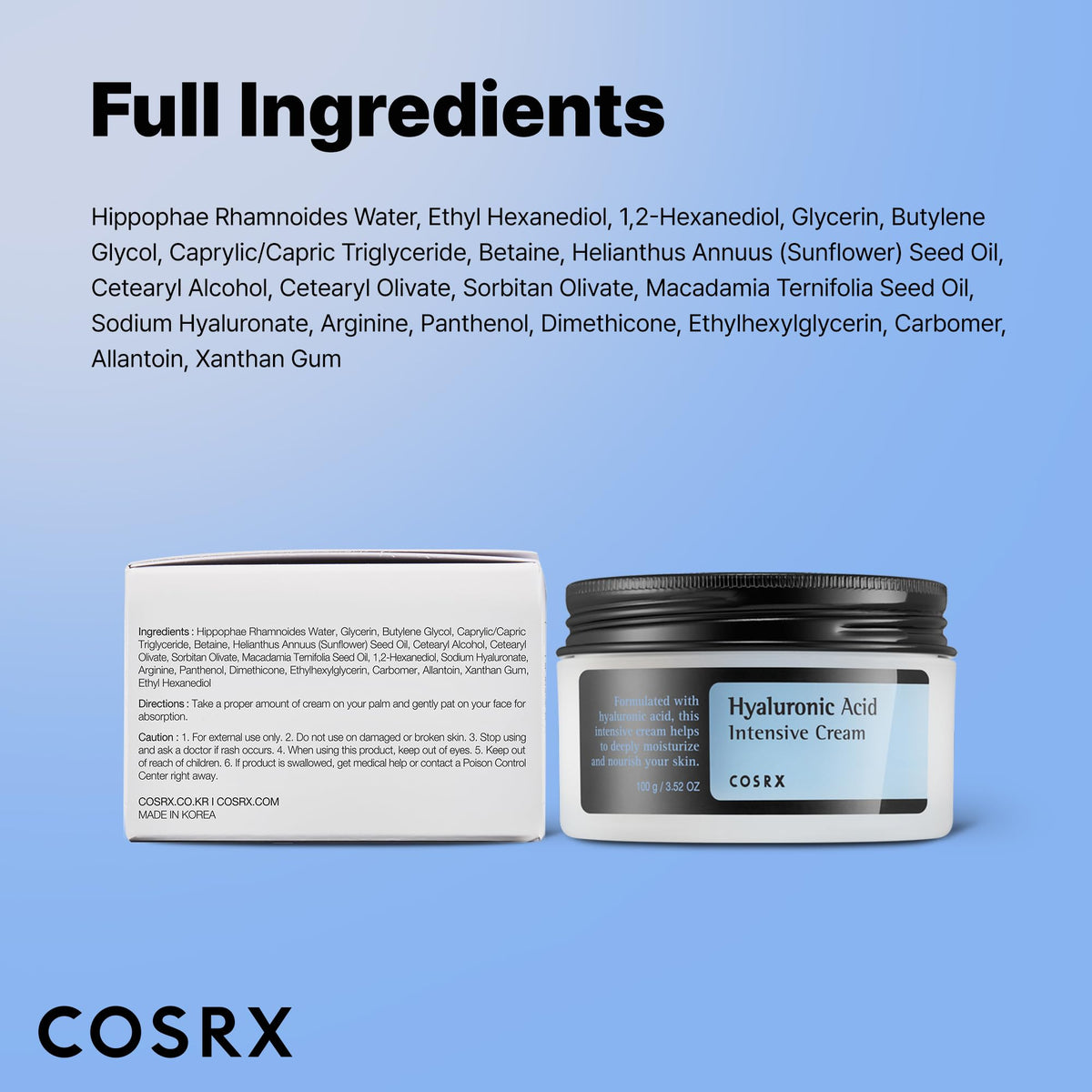 COSRX Hyaluronic Acid Intensive Cream, 100g | Moisturizing Wrinkle Cream | Korean Skin Care, Vegan, Cruelty Free, Paraben Free ๐ All In One Marketplace Canada