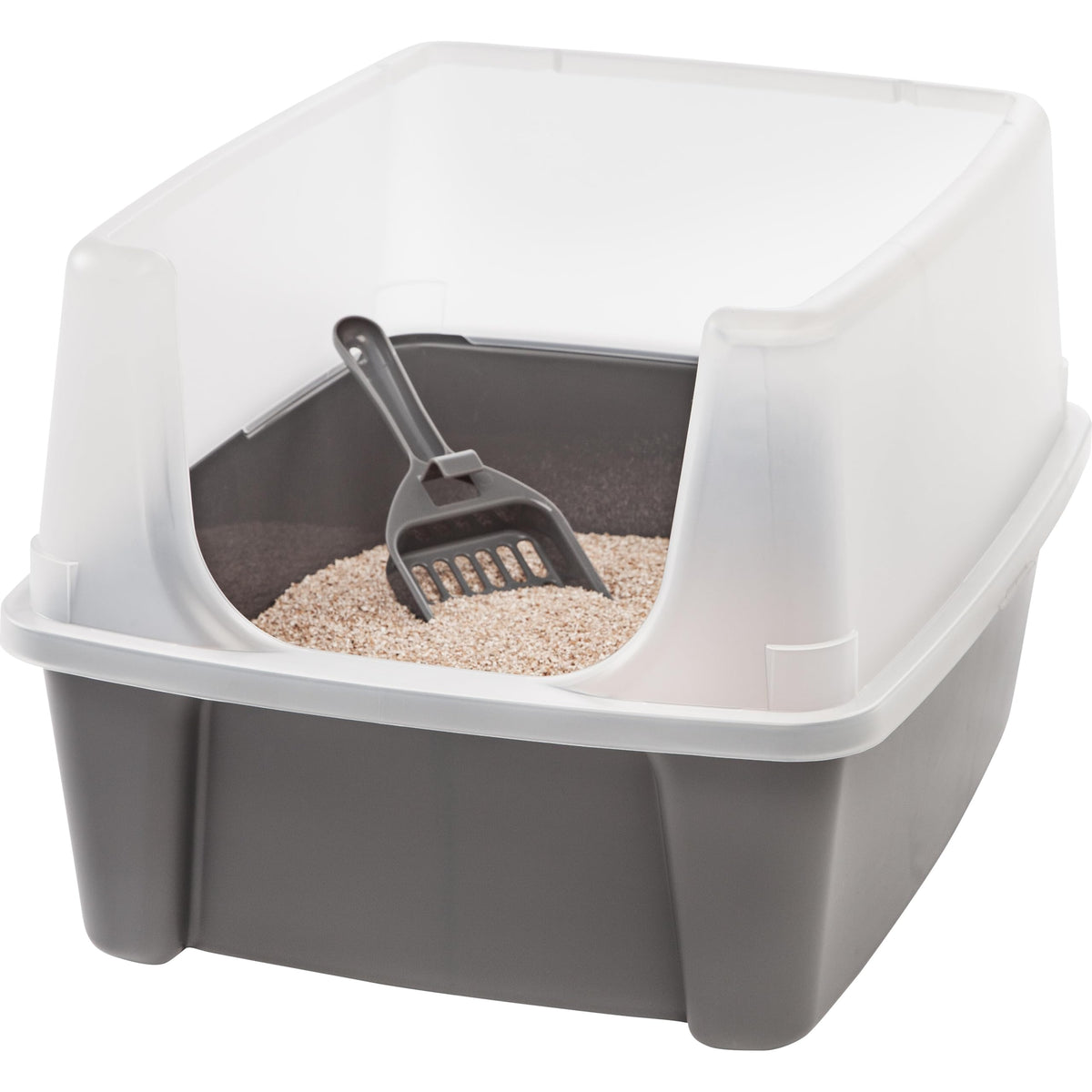 IRIS USA Large Cat Litter Box with Scatter Shield and Scoop, Open Top High Sided Cat Litter Pan, Gray ๐ All In One Marketplace Canada