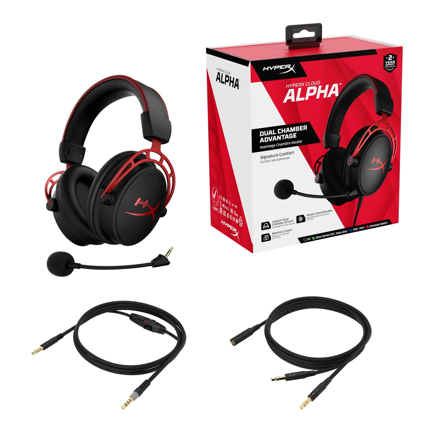 HyperX Cloud Alpha - Gaming Headset, Dual Chamber Drivers, Legendary Comfort, Aluminum Frame, Detachable Microphone, Works on PC, PS4, PS5, Xbox One/ Series X|S, Nintendo Switch and Mobile โ Red ๐ All In One Marketplace Canada