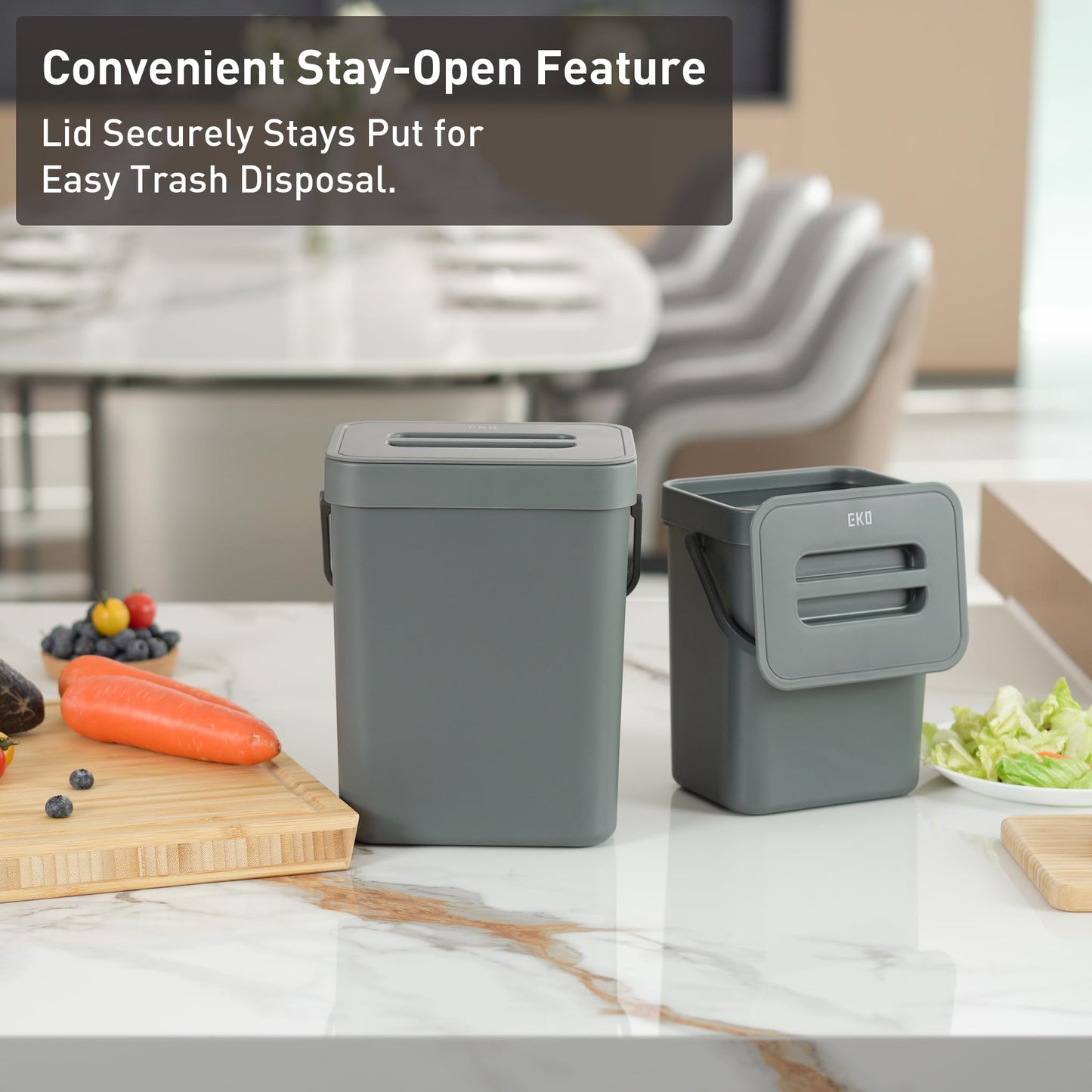 EKO Puro Mini Wall-Mounted Trash Can with Lid, Indoor Food Waste Compost Bucket, 0.79 Gal / 3L Small Hanging Trash Can for Kitchen (Grey) 🍁 All In One Marketplace Canada