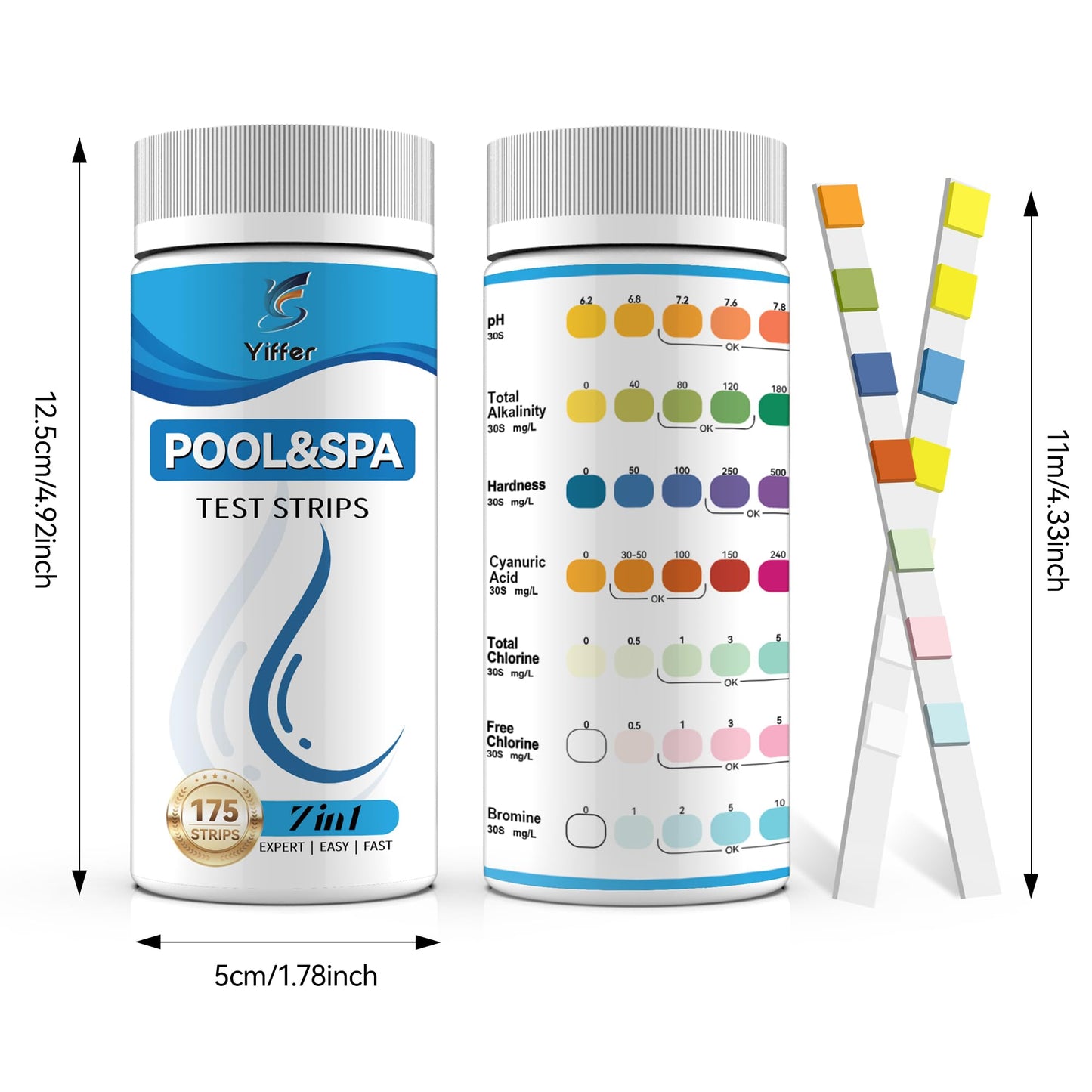 175-Count 7-Way Hot Tub & Pool Test Strips - Accurate Test Bromine, Total Alkalinity, pH, Free Chlorine, Total Hardness, Cyanuric Acid, and Total Chlorine 🍁 All In One Marketplace Canada