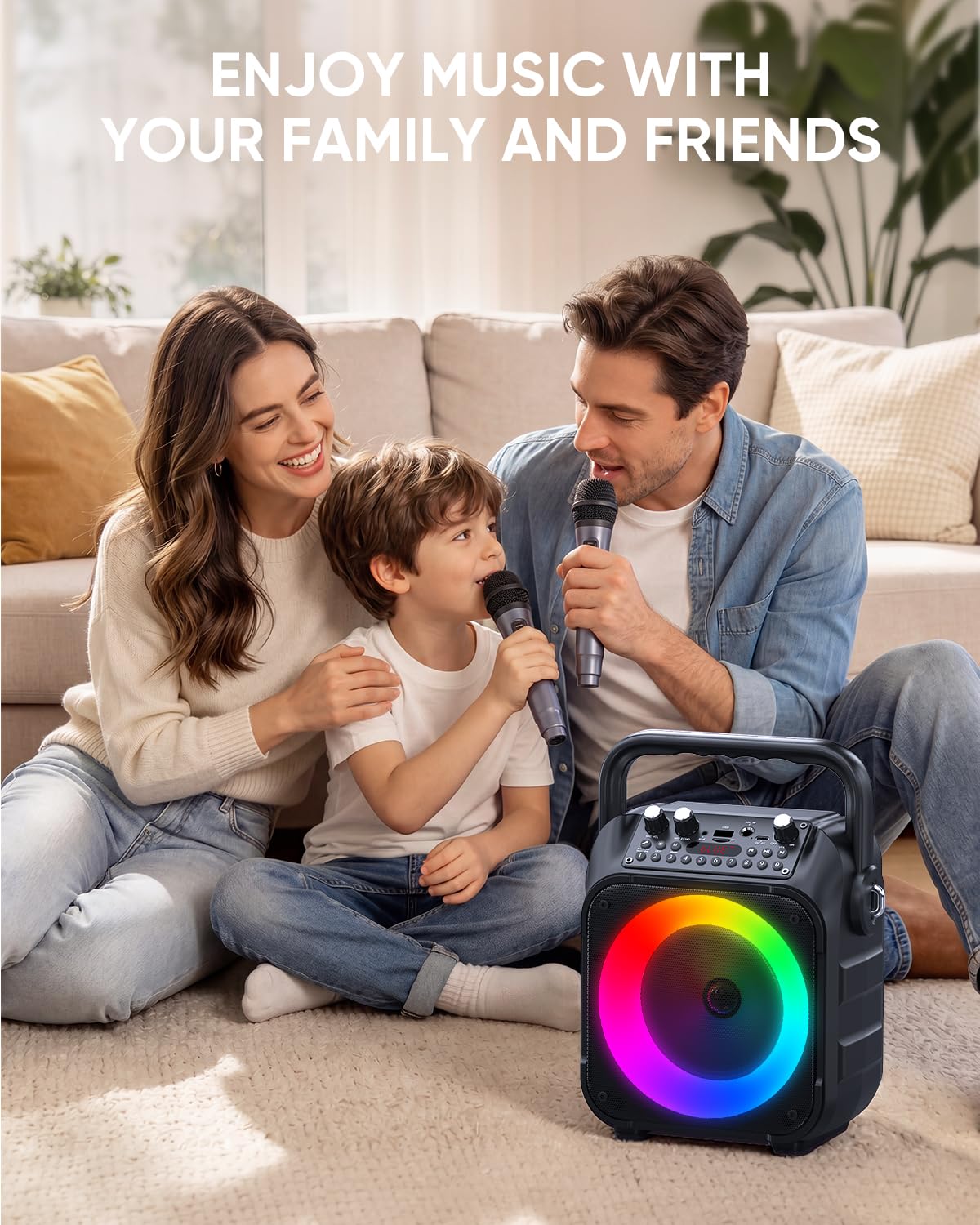 Karaoke Machine for Adults Kids, Portable Bluetooth Karaoke Speaker with 2 Wireless Microphones System with Lights, PA System for Home Party Supports USB/TF/REC/FM/AUX(No Screen Included) ๐ All In One Marketplace Canada