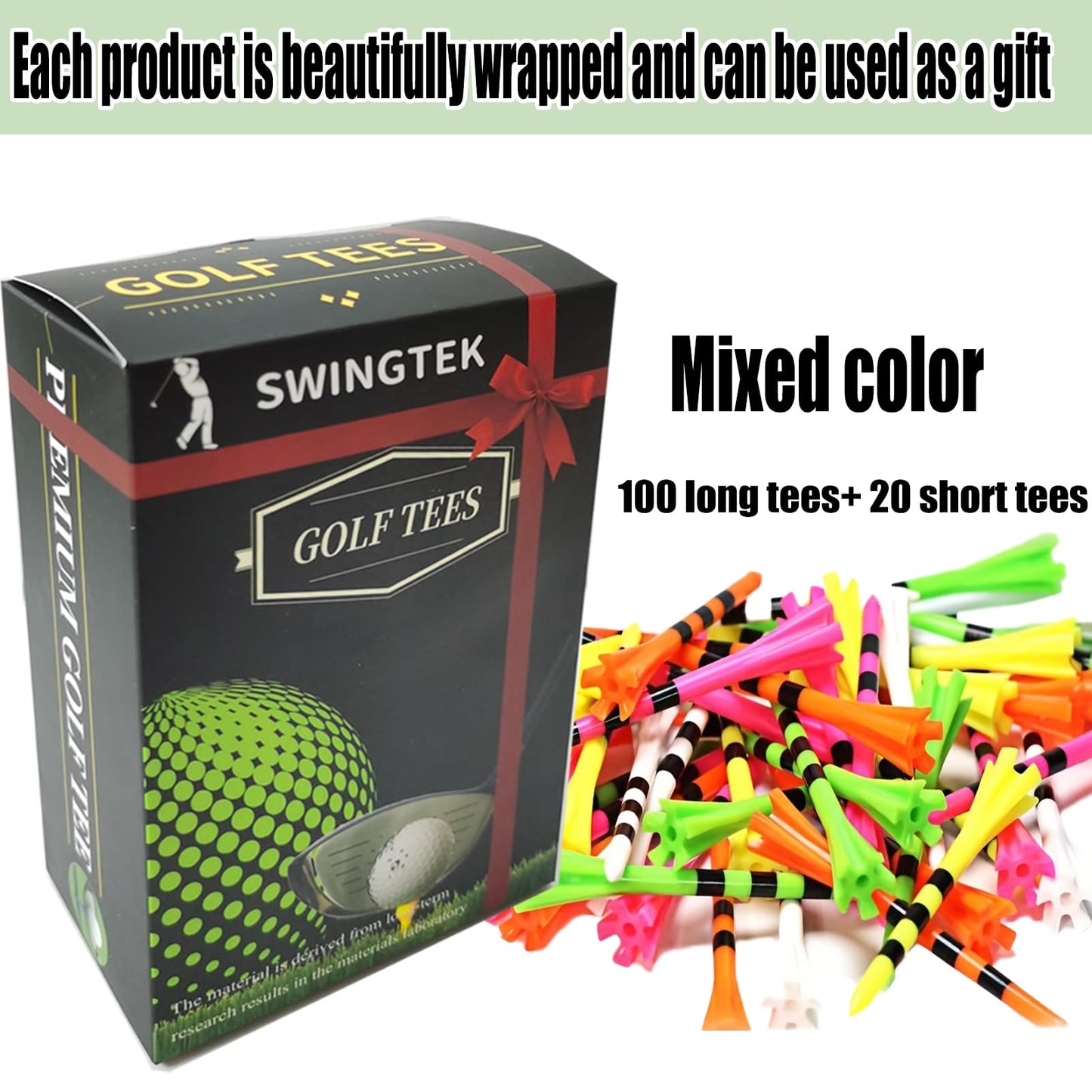 SWINGTEK 120 Pack Plastic Golf Tees,Contain 100 pcs 3-1/4 Inch Unbreakable Long Tees and 20 Short Tees,Mixed Color,Frictional Resistance Reduction ๐ All In One Marketplace Canada