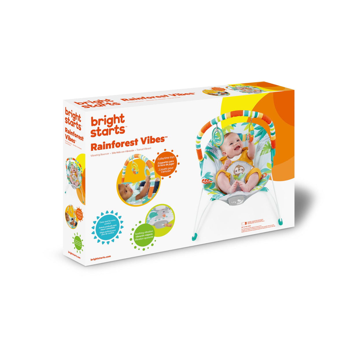 Bright Starts Rainforest Vibes 3-Point Harness Vibrating Baby Bouncer with -Toy bar š All In One Marketplace Canada