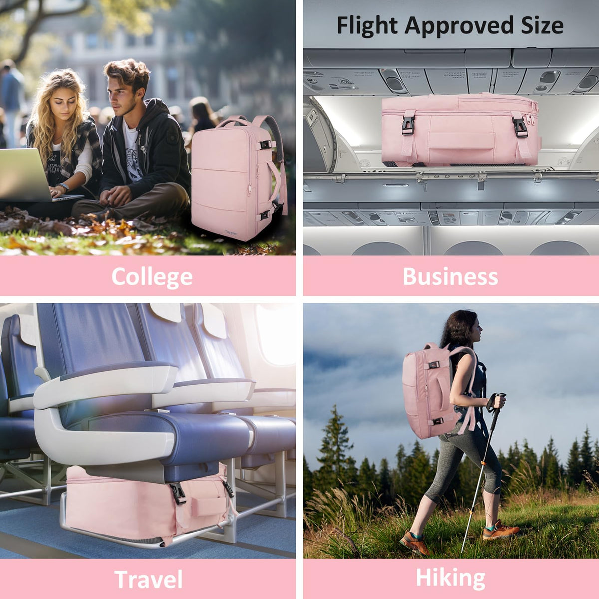 Taygeer Travel Backpack for Women, Carry On Backpack with Shoe Pouch, TSA 15.6inch Laptop Backpack Flight Approved, College Nurse Bag Casual Daypack for Weekender Business Hiking, Pink ๐ All In One Marketplace Canada