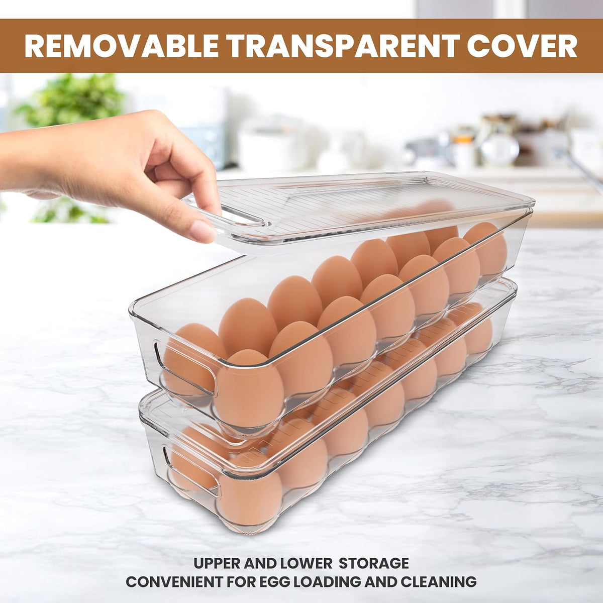 KICHLY Pack of 2 - Egg Basket for fridge - Egg Holder for Fridge - 14 Egg Container With Lid & Handle, Egg Container For Refrigerator, Stackable Plastic Egg Tray with Lids (Clear) ๐ All In One Marketplace Canada