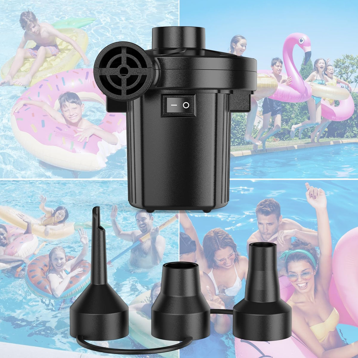 Electric Air Pump for Inflatables,Portable Quick-Fill Air Pump with 3 Nozzles,110-120V, Inflator & Deflator Pumps for Outdoor Camping, Air Mattress Beds,Boats,Inflatable Cushion,Couch,Pool Floats ๐ All In One Marketplace Canada
