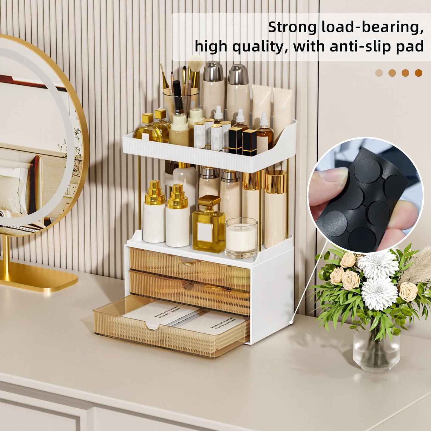 StorBin 3 Large Drawers Makeup Organizer - 5 Tier Bathroom Counter Organizers and Storage, Versatile Perfume Vanity Organizer, Ideal for Cosmetic, Large Skincare, Face Mask, Office Supplies, Amber đ All In One Marketplace Canada