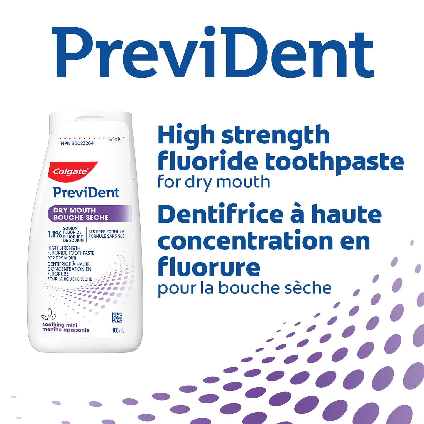 Colgate PreviDent Dry Mouth Toothpaste - Mint, 100mL - Fluoride Enamel Protection, Dry Mouth Teeth Relief, Travel Size - Dentifrice for Daily Oral Care ๐ All In One Marketplace Canada