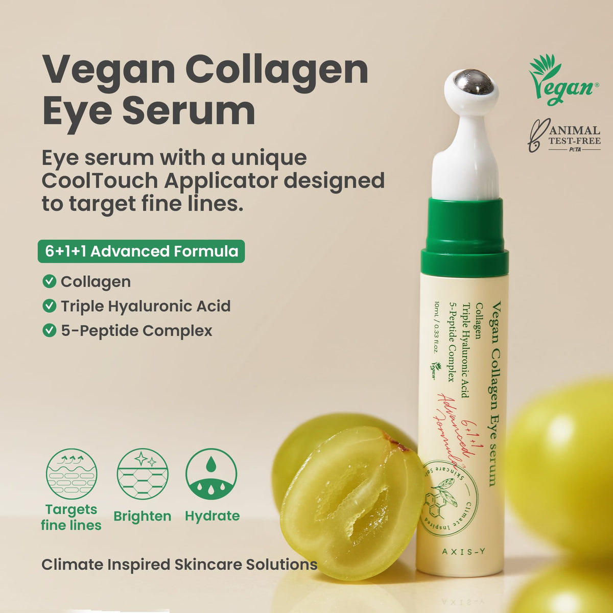AXIS-Y Vegan Collagen Eye Serum with Triple Hyaluronic Acid & 5-Peptide Complex | Wrinkle Care, Fine Line Reduction, Brightening | Vegan & Cruelty-Free Korean Skin Care | 10ml π All In One Marketplace Canada