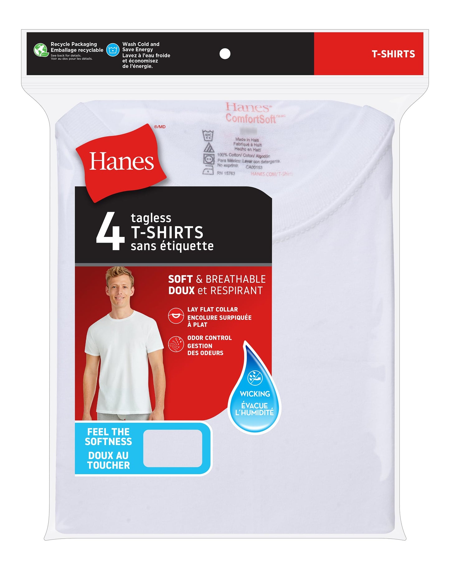 Hanes Mens ComfortSoft 4 Pack Cotton Crewneck T-Shirt. Undershirts, White, Small US ๐ All In One Marketplace Canada