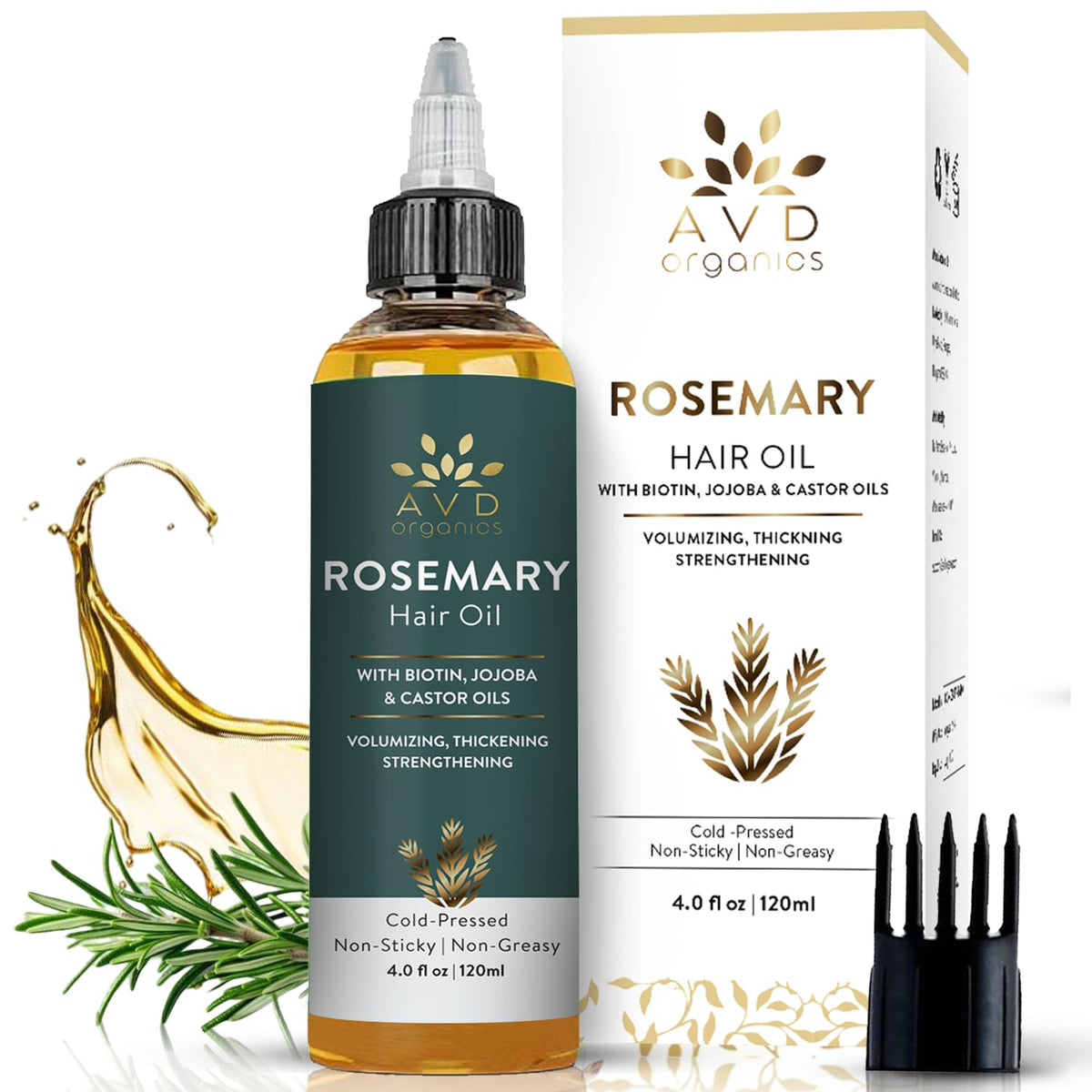 AVD Organics Rosemary Oil for Hair Growth | Infused with Biotin | Hair Strengthening, Nourishing and Volumizing | infused with Jojoba & Castor Oil | NON - GMO 120ml ๐ All In One Marketplace Canada
