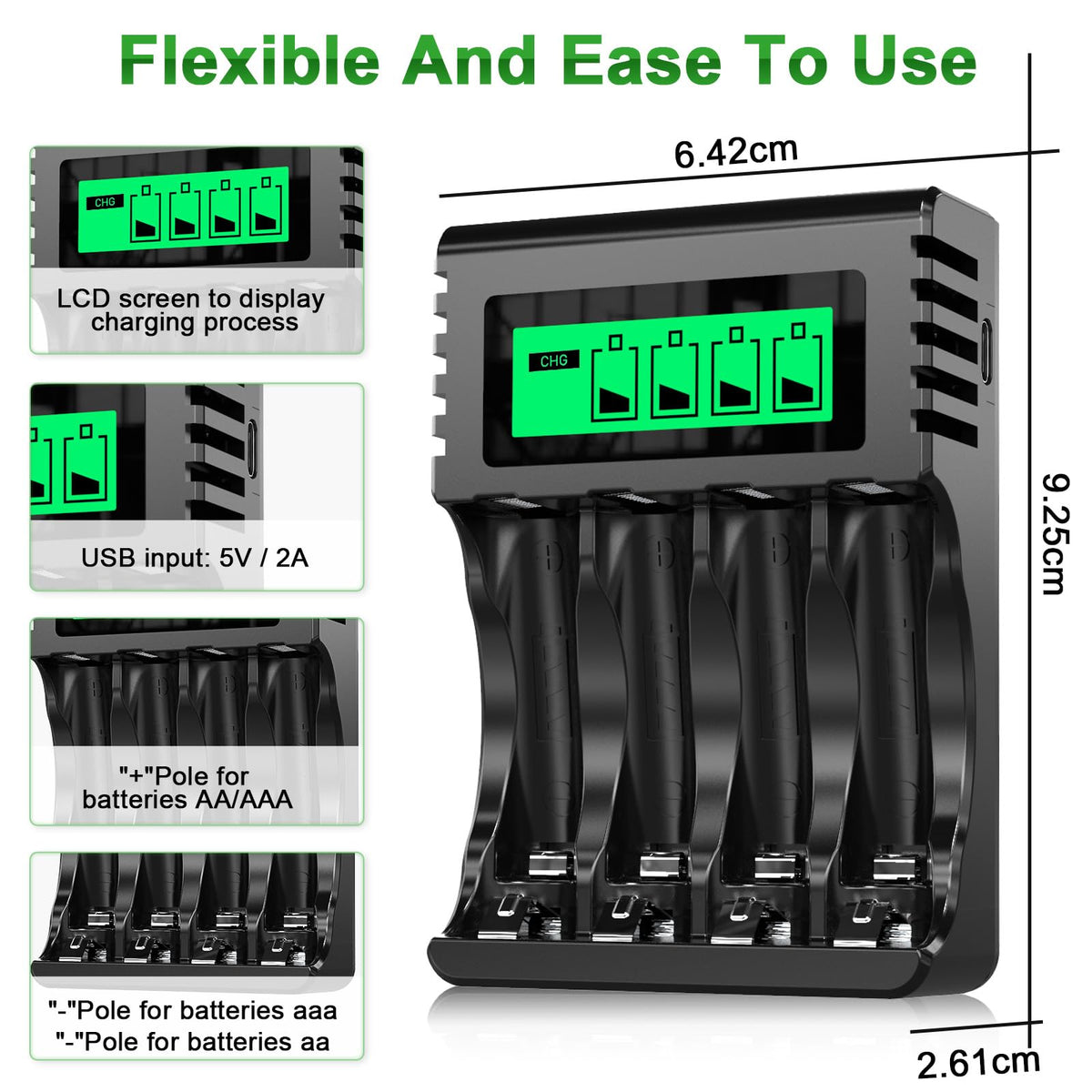POWEROWL AA AAA Rechargeable Battery Charger, 4 Bay LCD Smart Battery Charger for Ni-MH AA AAA Rechargeable Batteries, Independent Slot & USB Fast Charging 🍁 All In One Marketplace Canada