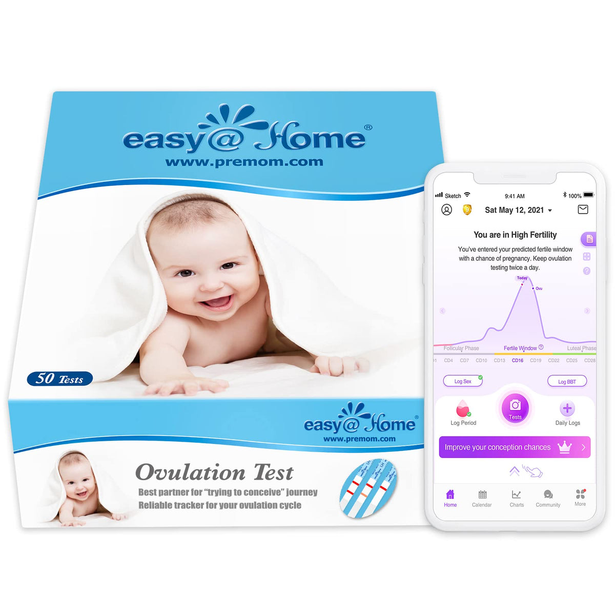 Easy@Home Ovulation Test Strips: 50 Counts LH Test for Women - at Home Surge Detection | Bulk Fertility Predictor Kits (Blue) ๐ All In One Marketplace Canada