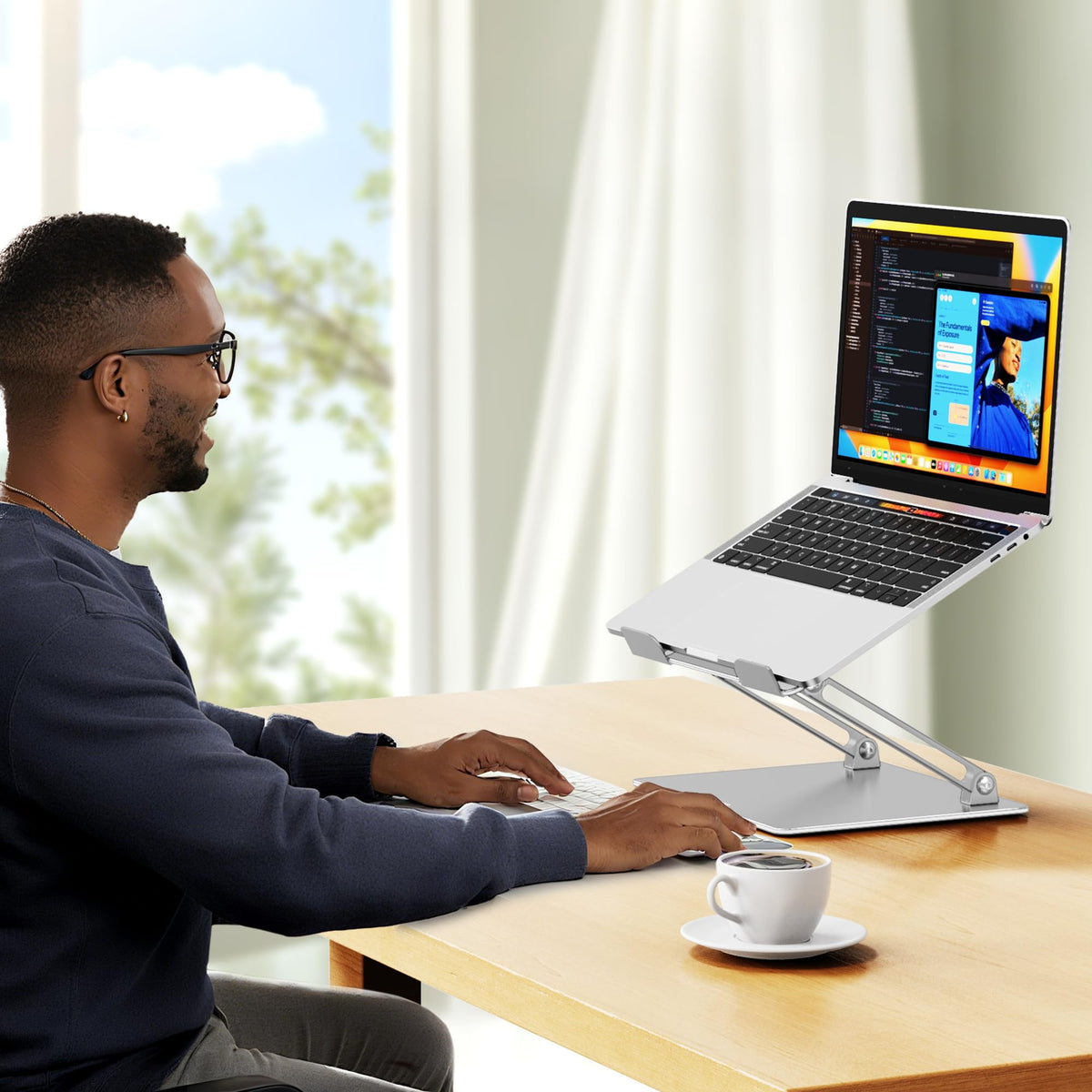 Besign LS10 Laptop Stand for Desk, Ergonomic Adjustable Notebook Tablet Stand, Riser Holder Computer Stand Compatible with Air, Pro, Dell, HP, Lenovo More 10-14" Laptops, Lapdesks (Silver) ๐ All In One Marketplace Canada