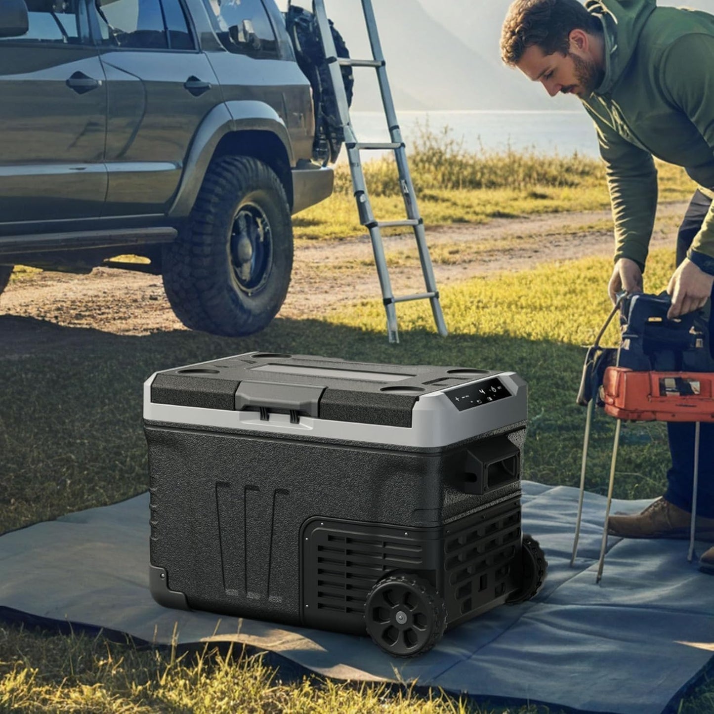 EUHOMY 12 Volt Refrigerator, 53QT(50L) Electric Cooler, Portable Freezer 12V/24V DC 100-240V AC, 12V Fridge -4โ~68โ, 12V Cooler with Wheels & 2 Baskets for Travel,Camping,Truck,Boat ๐ All In One Marketplace Canada