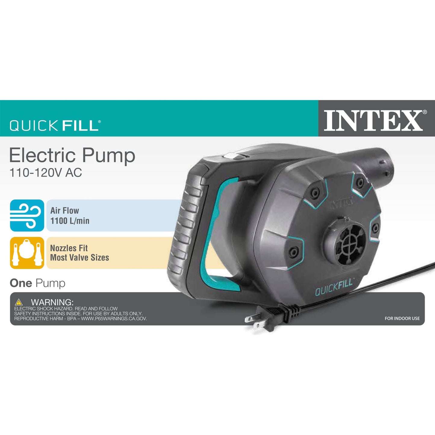 INTEX 66643E QuickFill 120 Volt AC Electric Pump: Inflates and Deflates Air Mattresses โ Includes 3 Interrconnecting Nozzles โ Easy Carry Handle โ 1100 L/Min Air Flow โ Indoor Use ๐ All In One Marketplace Canada