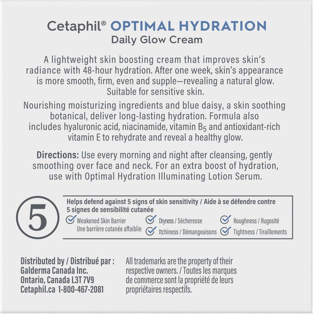 Cetaphil Optimal Hydration Daily Glow Face Cream for Women, 48Hr Hydration with Hyaluronic Acid & Niacinamide, Face Moisturizer for Sensitive Dehydrated Skin, Dermatologist Recommended, 48g ๐ All In One Marketplace Canada