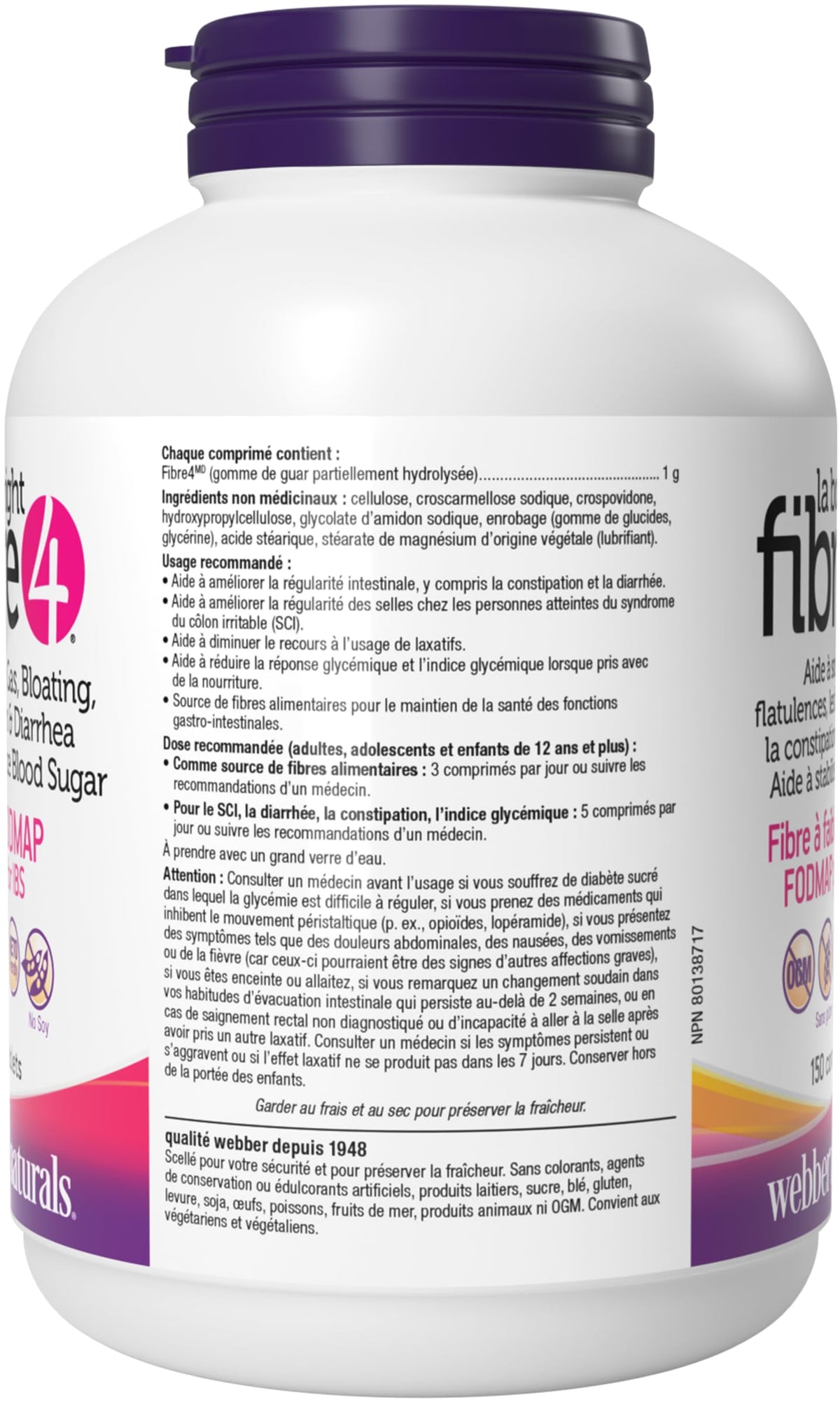 Webber Naturals The Right Fibre4 IBS Intestinal Discomfort Tablets, 150 Tablets, Fibre Supplement for Digestive Health, Low-FODMAP, Vegan ๐ All In One Marketplace Canada