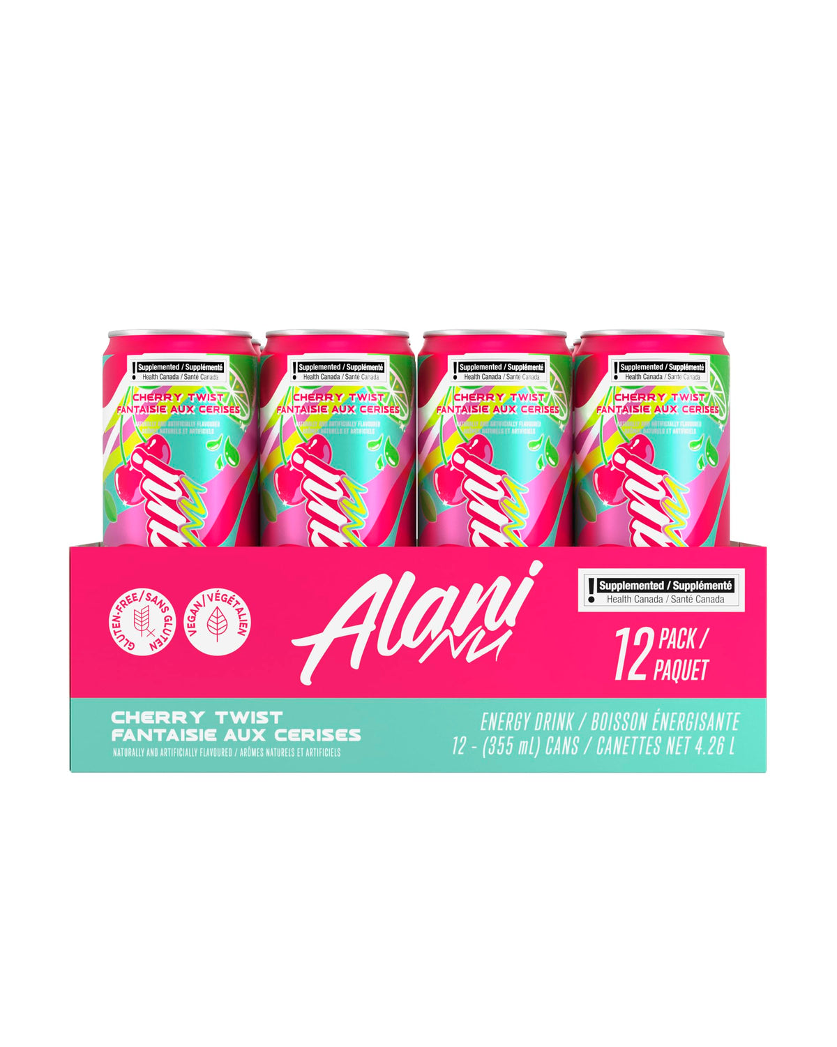 Alani Nu CHERRY TWIST Sugar-Free, Low Calorie Energy Drinks | 140mg Caffeine | Zero Sugar | 15 Calories or Less | 355 mL Cans (12 Pack) ๐ All In One Marketplace Canada