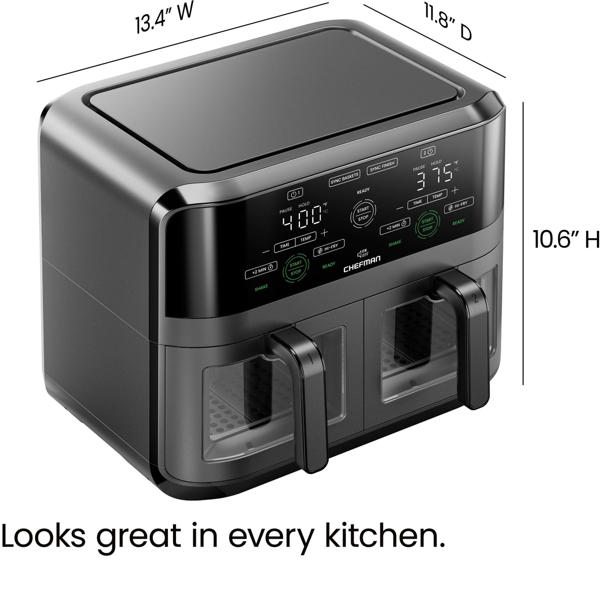CHEFMAN 6 Quart Dual Basket Air Fryer Oven with Easy View Windows, Sync Finish, Hi-Fry, Auto Shutoff, 2 Independent 3Qt Nonstick Dishwasher Safe Frying Baskets, Digital Double Air Fryer - Black ๐ All In One Marketplace Canada