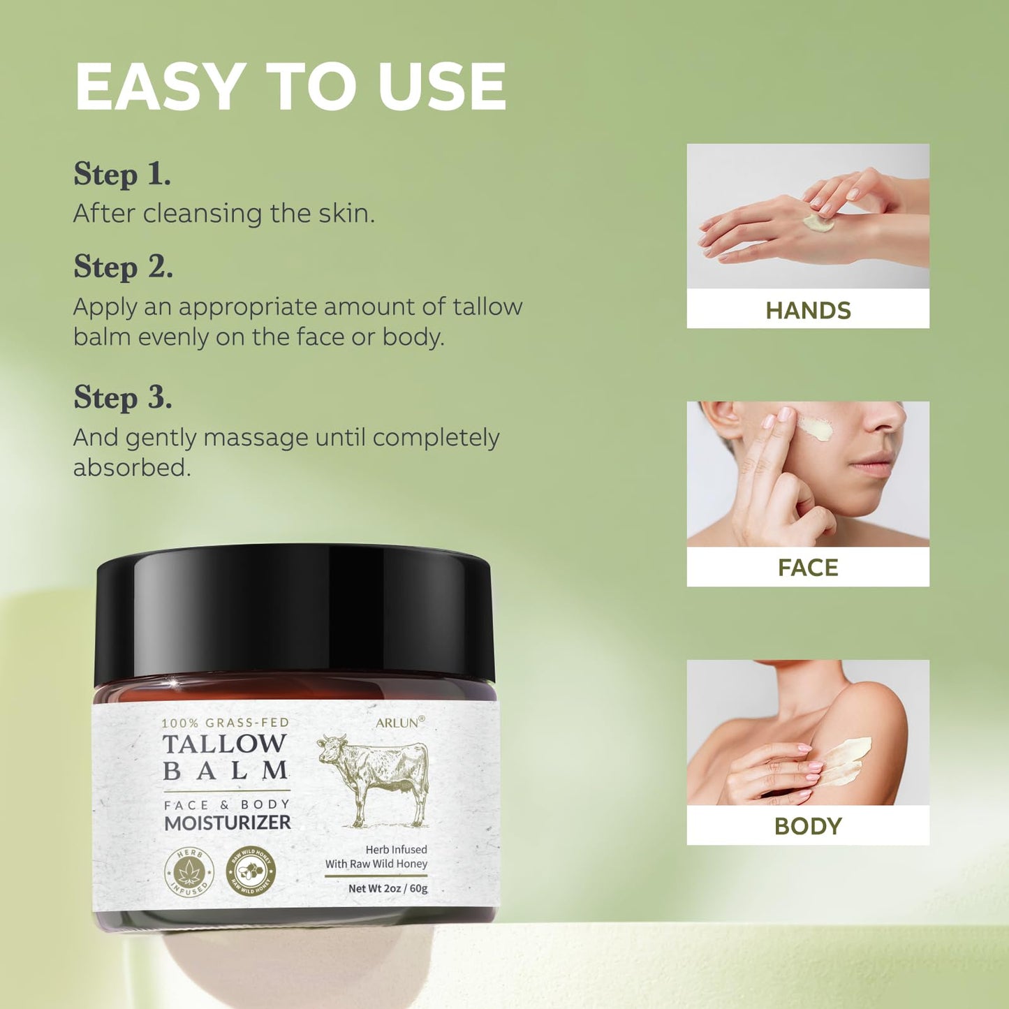 Beef Tallow and Honey Balm for Skin: Whipped Grass Fed Beef Tallow Balm Moisturizer with Raw Honey and Olive Oil for Face and Body - Natural Cow Fat Cream Unscented ๐ All In One Marketplace Canada