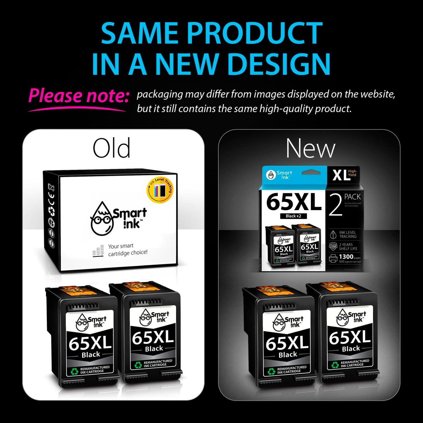 Smart Ink Remanufactured Ink Cartridges Replacement for HP 65 XL HP 65XL (2 Black Combo Pack) to use with DeskJet 3755 2600 2625 2652 2655 3700 3720 3752 3772 Envy 5000 5010 5052 5055 Printer Series ๐ All In One Marketplace Canada