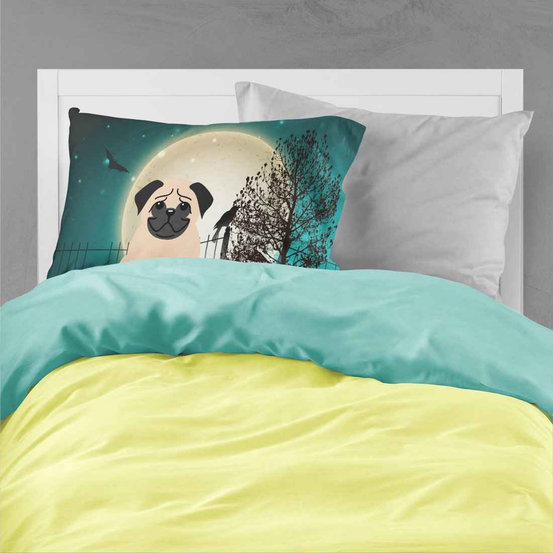 Caroline's Treasures BB2198PILLOWCASE Halloween Scary Pug Fawn Fabric Standard Pillowcase Lightweight Super Soft Easy Care Decorative Artwork Pillowcase, Standard
