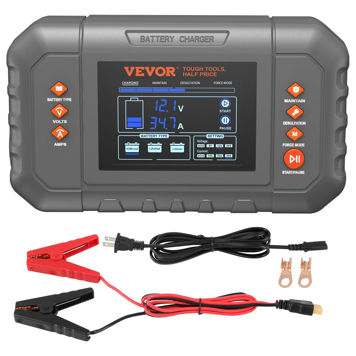 VEVOR Smart Battery Charger, 35-Amp, Lithium LiFePO4 Lead-Acid (AGM/Gel/SLA) Car Battery Charger with LCD Display, Trickle Charger Maintainer Desulfator for Boat Motorcycle Lawn Mower Deep Cycle ๐ All In One Marketplace Canada