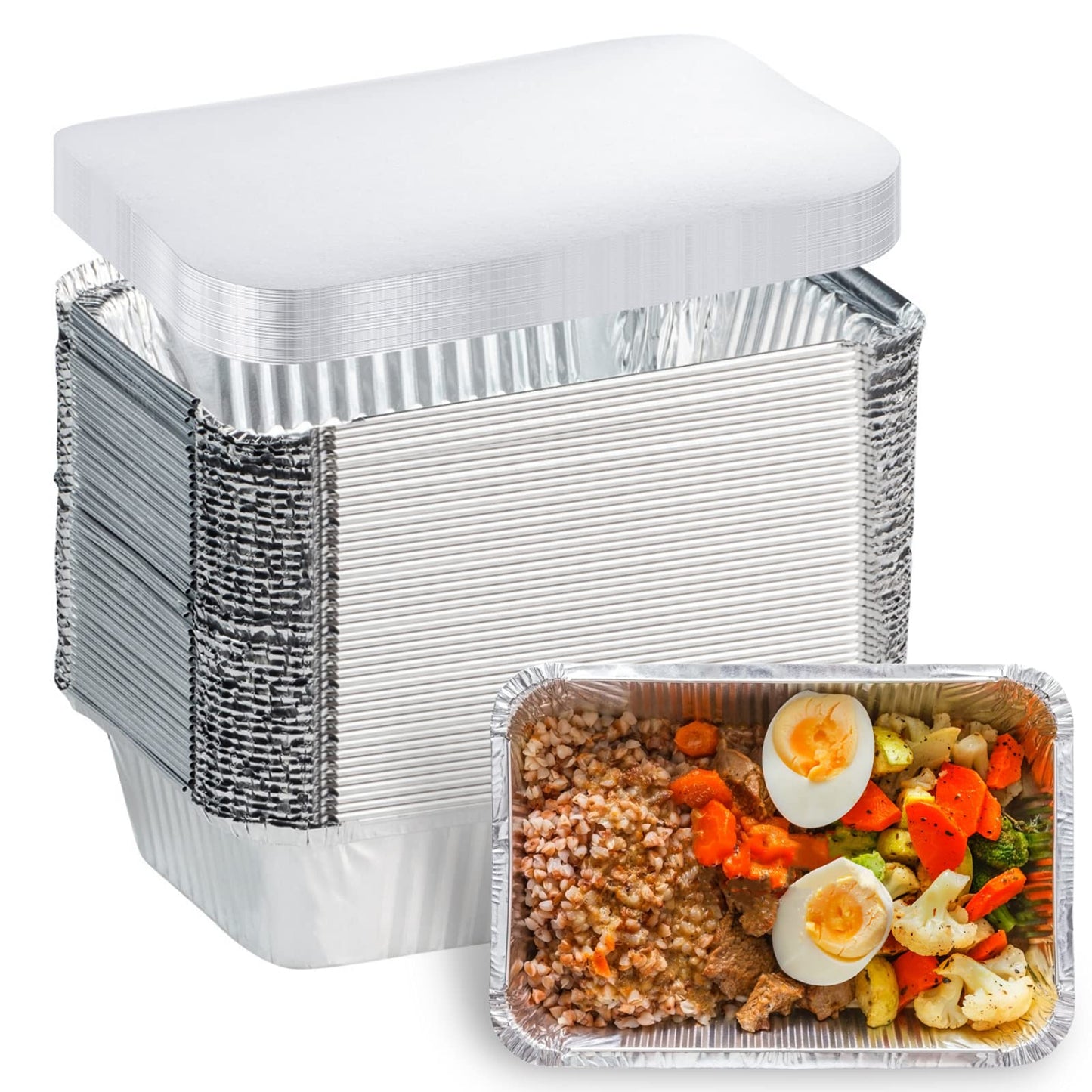 Aluminum Pans with Lids (50-Pack, 8.5"ร6") 2.25 LB Capacity Foil Food Containers with Lids - 50 Pans and 50 Cardboard Covers - Disposable Tin Foil Pans - for Baking, Meal Prep and Freezer, Takeout ๐ All In One Marketplace Canada