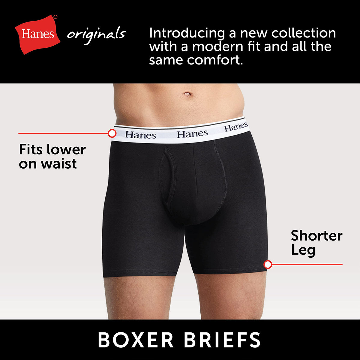 Hanes Originals Men's Boxer Briefs, Stretch Cotton Moisture-Wicking Underwear, Modern Fit Low Rise, Pack of 4, Grey/Black assortement, Size Medium ๐ All In One Marketplace Canada
