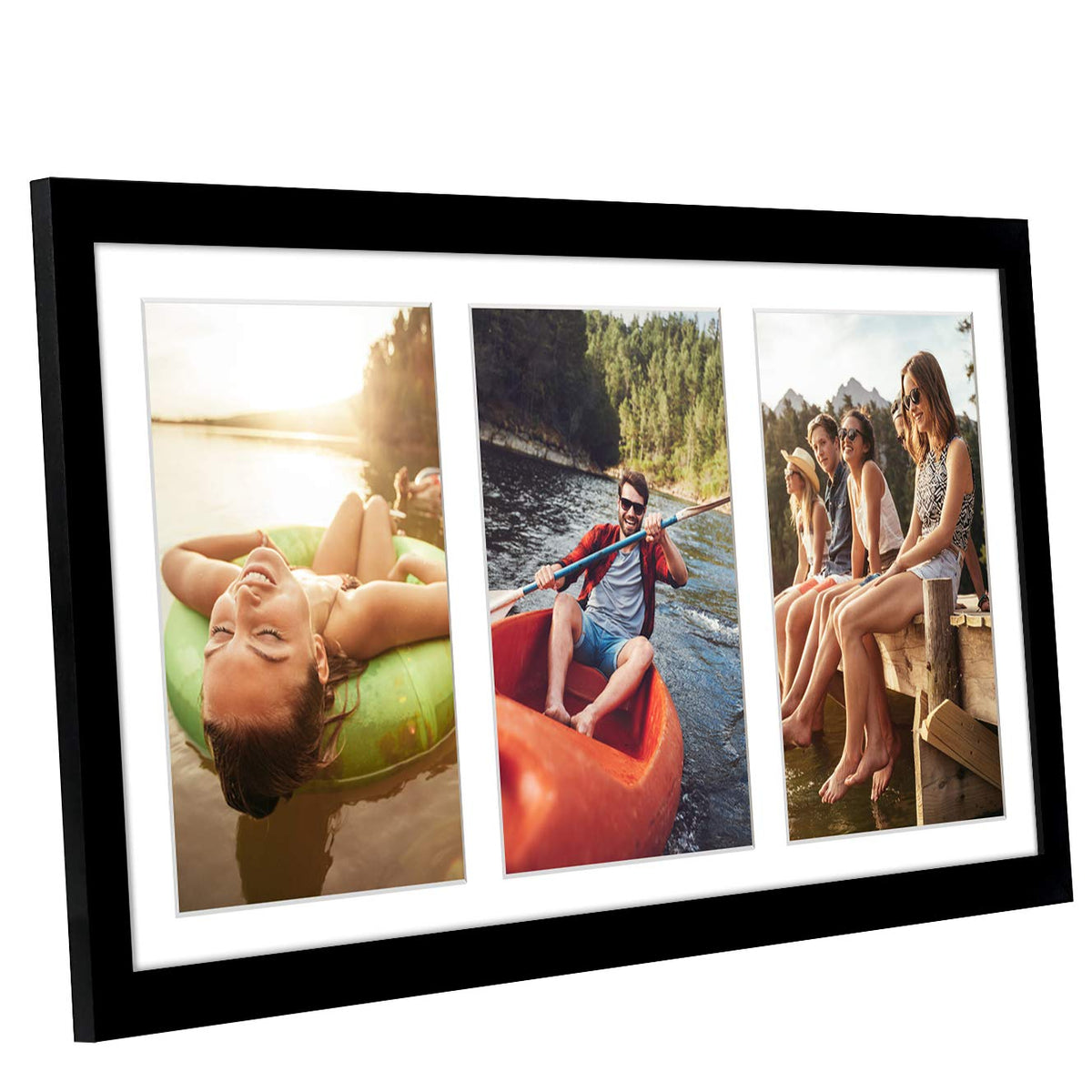 Americanflat 5x7 Picture Frame Collage with Shatter-Resistant Glass - Fits Three 5x7 Photos or Use as One 8x16 Frame - Signature Collection - Collage Frames for Tabletop and Wall Display - Black ๐ All In One Marketplace Canada