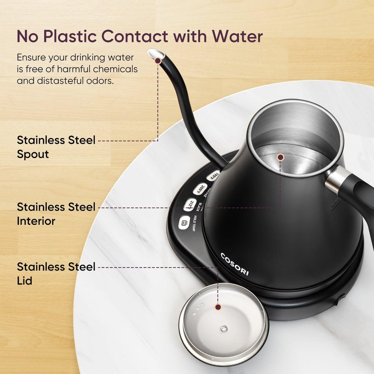 Cosori Electric Gooseneck Kettle,5 Temperature Control Presets, Pour Over Kettle for Coffee & Tea, 1200W Fast Heating, 100% Stainless Steel Inner Lid & Bottom, Tea Kettle, 0.8L/Matte Black π All In One Marketplace Canada