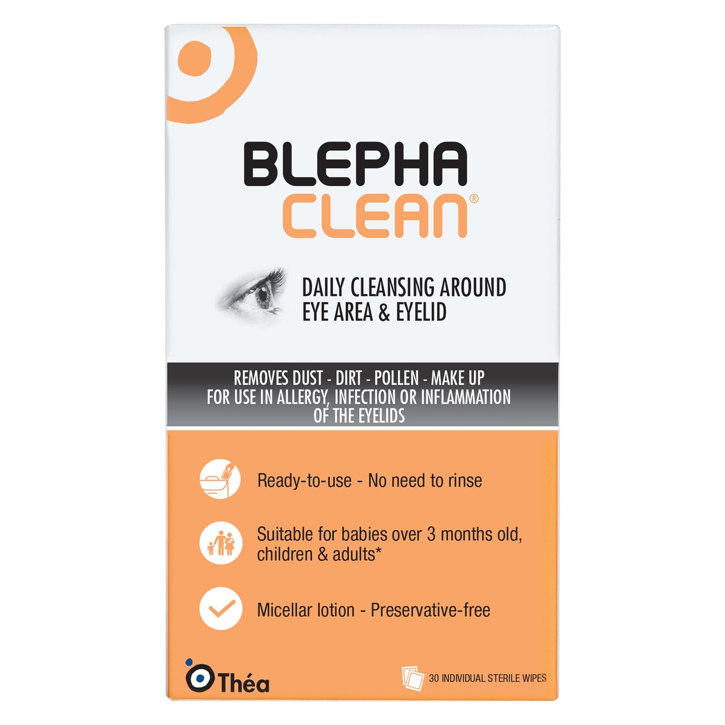 Thea Pharma BlephaClean Lid Wipes - Gentle, Sterile Ready-to-Use for Daily Lid Care, Ideal for those diagnosed with Dry Eye, including MGD & Blepharitis and Infants, Individually Wrapped - 30 Wipes ๐ All In One Marketplace Canada