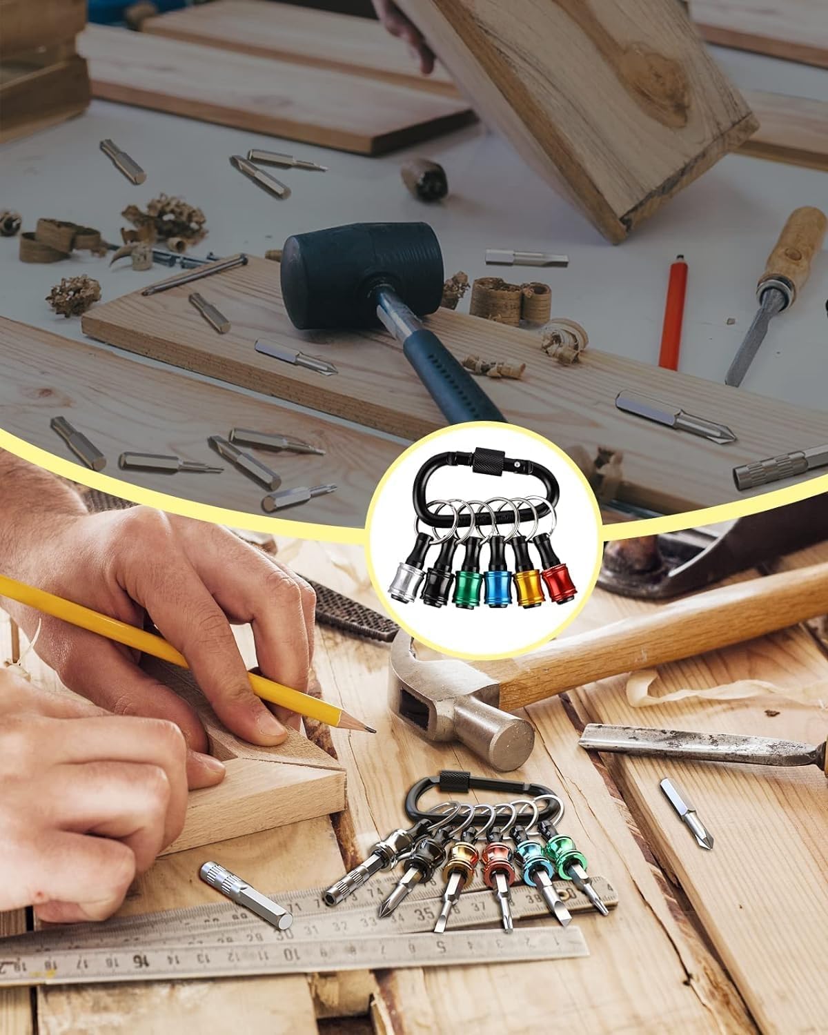 Upgrade, Push to Unlock,katerk 6pcs 1/4 inch Hex Shank Aluminum Alloy Screwdriver Bits Holder Light-weight Quick-change Extension Bar Keychain Drill Screw Adapter Change Portable, With Black Carabiner 🍁 All In One Marketplace Canada