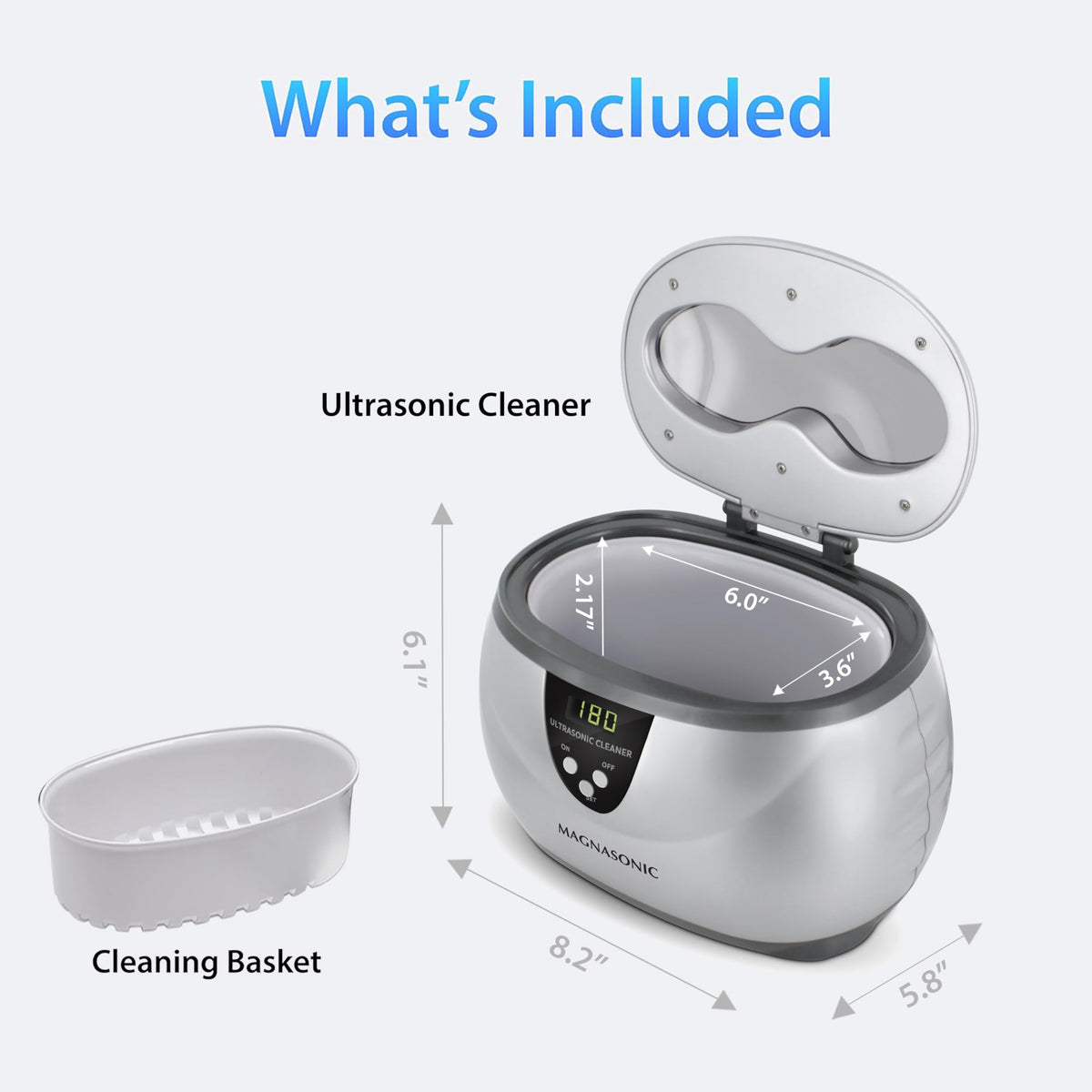 Magnasonic Ultrasonic Cleaner - 20oz Stainless Steel Tank, Digital Timer, 5 Cleaning Modes, Ultrasonic Jewelry Cleaner for All Jewelry, Eyeglasses, Watches, Dentures, Retainers & More ๐ All In One Marketplace Canada