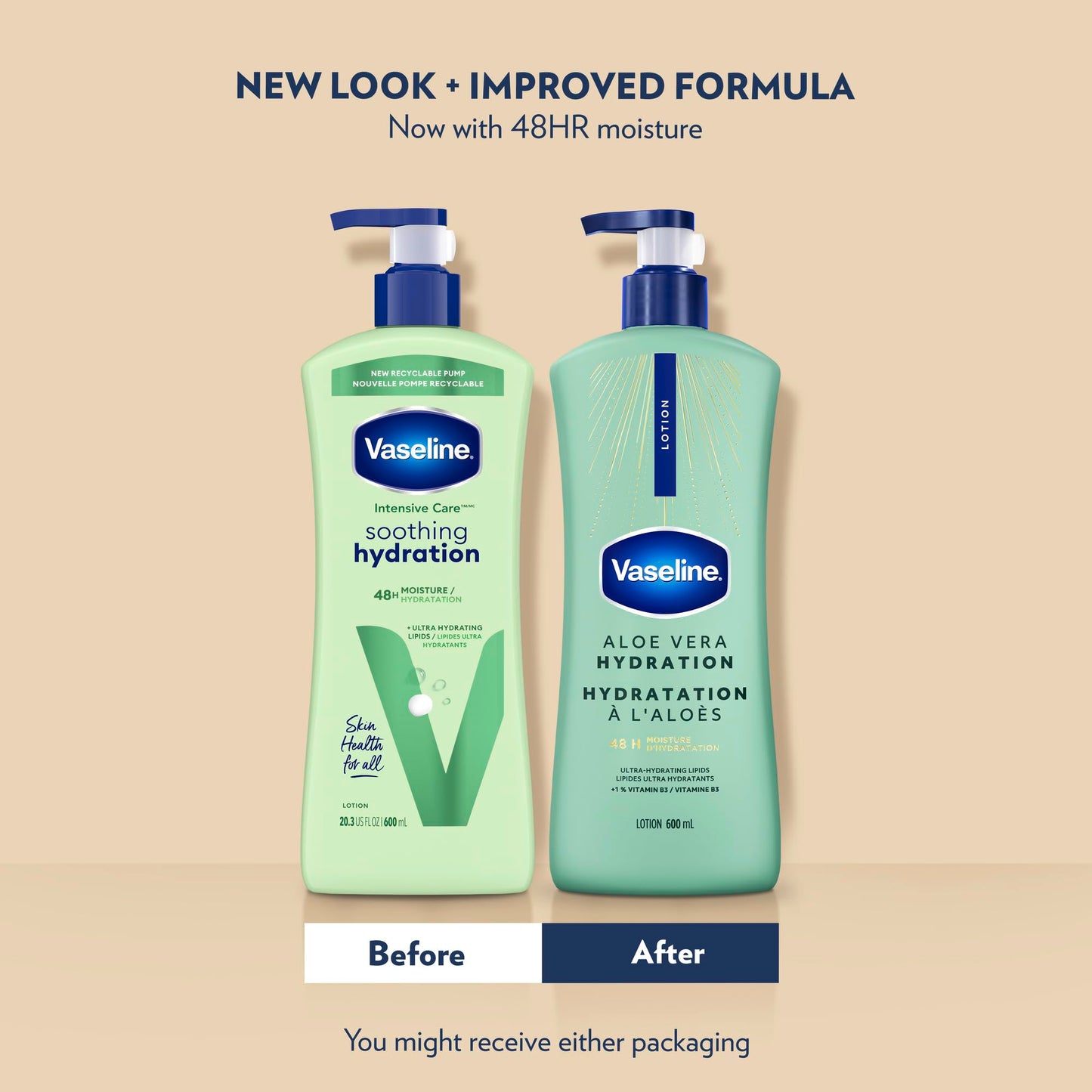 Vaseline Intensive Care Aloe Vera Hydration Body Lotion for Dry Skin with 48H Moisture + Ultra hydrating lipids, 600 ml (3-pack) π All In One Marketplace Canada