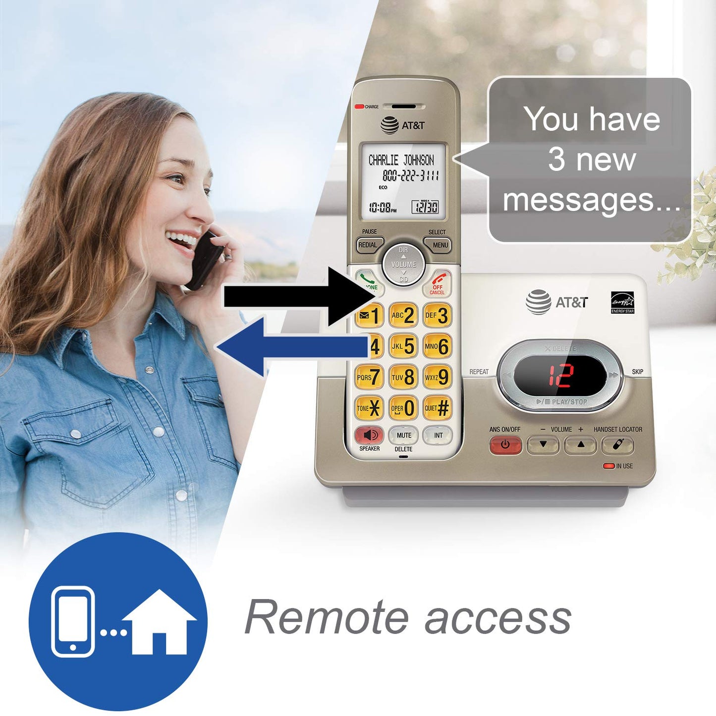 AT&T EL52303 3-Handsets Cordless Phone System with Answering System, Caller ID/Call Waiting - DECT 6.0 - Upto 14 Minutes Recording Time ๐ All In One Marketplace Canada